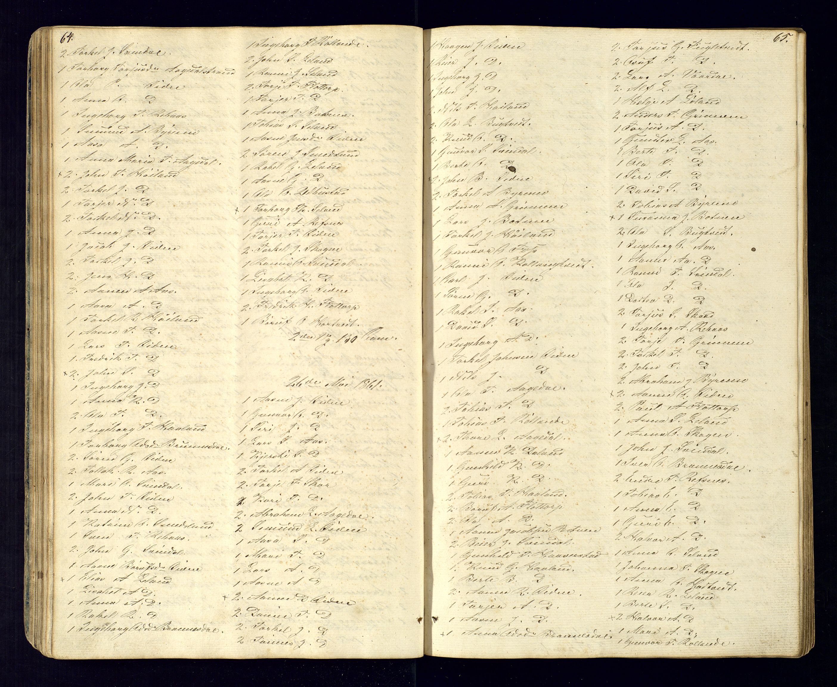 Bjelland sokneprestkontor, AV/SAK-1111-0005/F/Fc/Fcc/L0003: Communicants register no. C-3, 1853-1883, p. 64-65