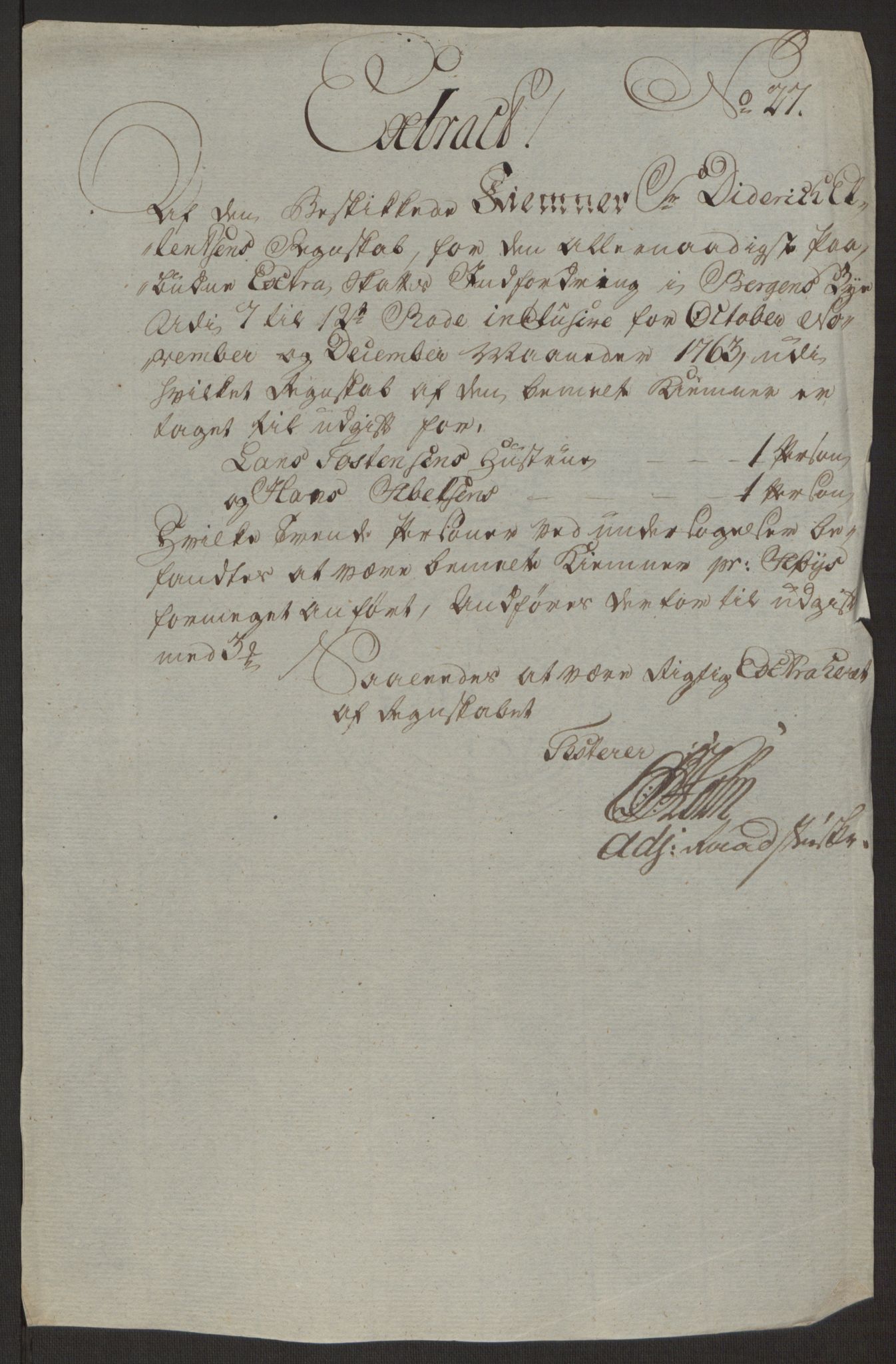 Rentekammeret inntil 1814, Reviderte regnskaper, Byregnskaper, RA/EA-4066/R/Rp/L0366/0001: [P20] Kontribusjonsregnskap / Ekstraskatt, 1763, p. 332