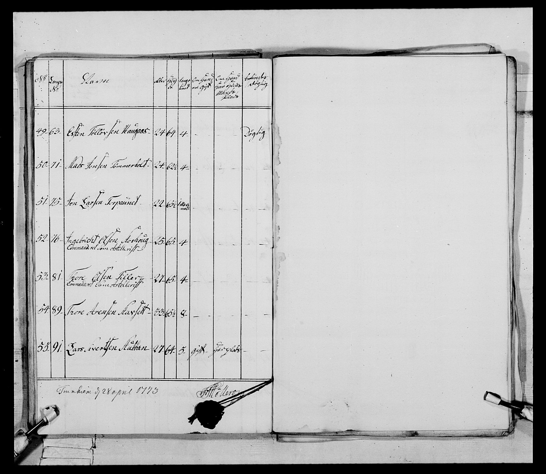 Generalitets- og kommissariatskollegiet, Det kongelige norske kommissariatskollegium, AV/RA-EA-5420/E/Eh/L0085: 3. Trondheimske nasjonale infanteriregiment, 1773-1775, p. 53