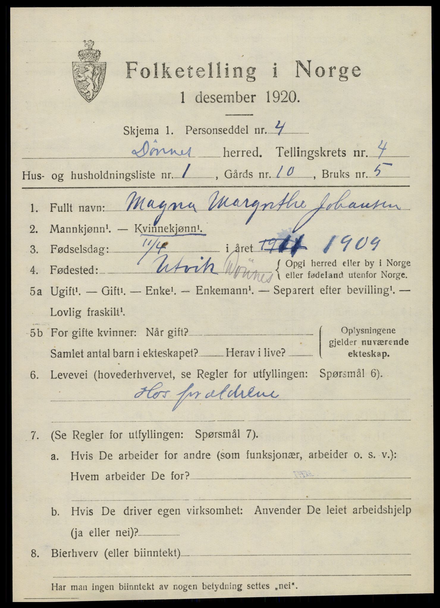 SAT, 1920 census for Dønnes, 1920, p. 2158