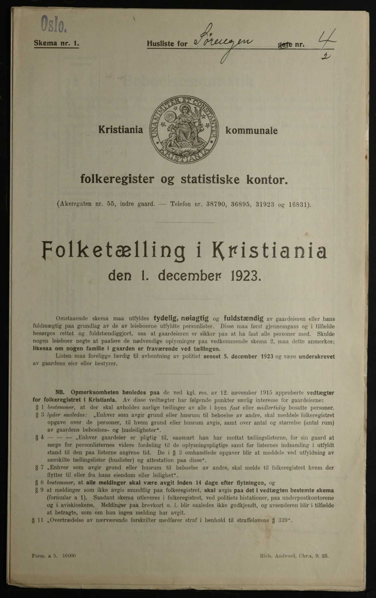 OBA, Municipal Census 1923 for Kristiania, 1923, p. 117836