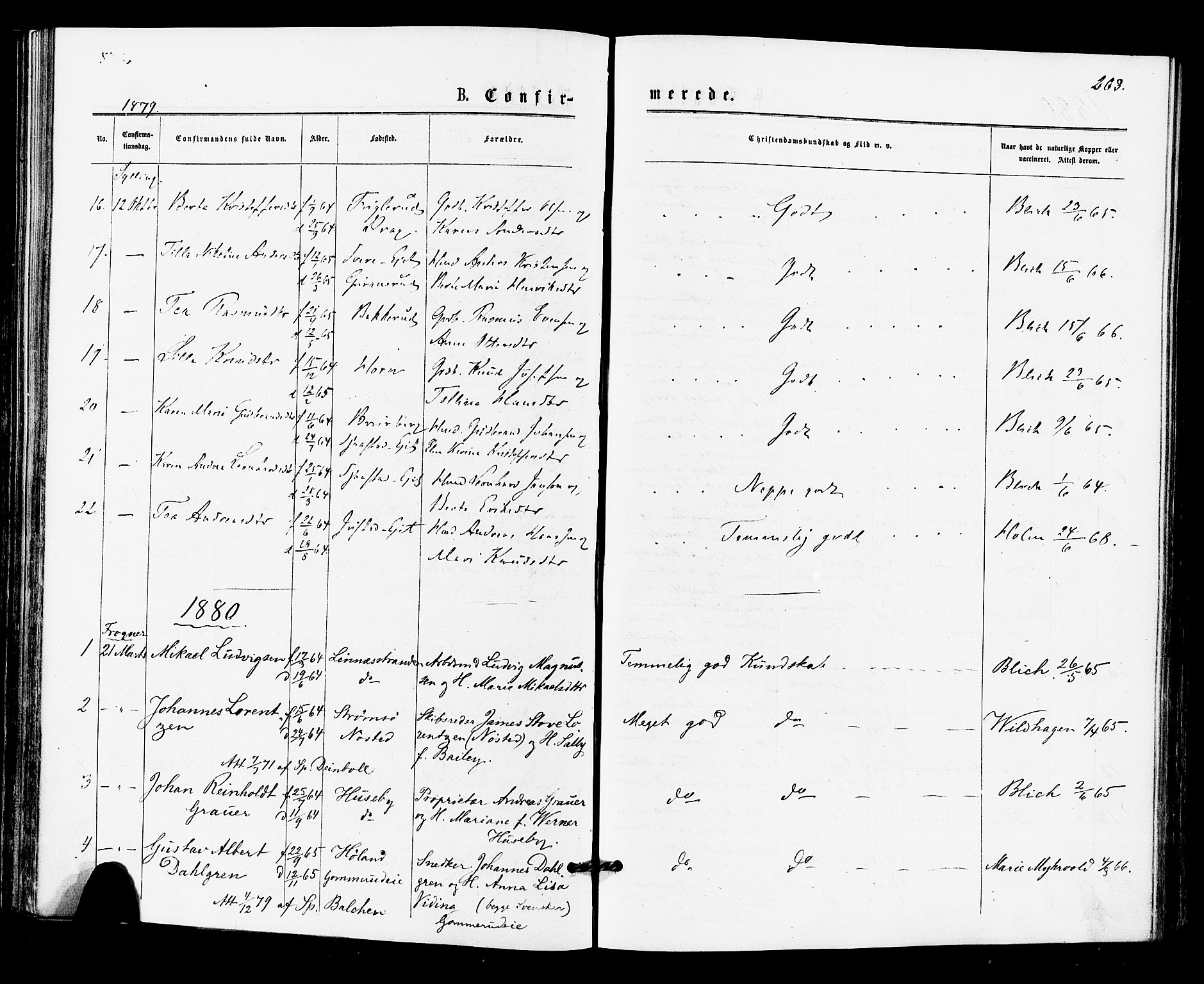 Lier kirkebøker, SAKO/A-230/F/Fa/L0014: Parish register (official) no. I 14, 1875-1882, p. 263