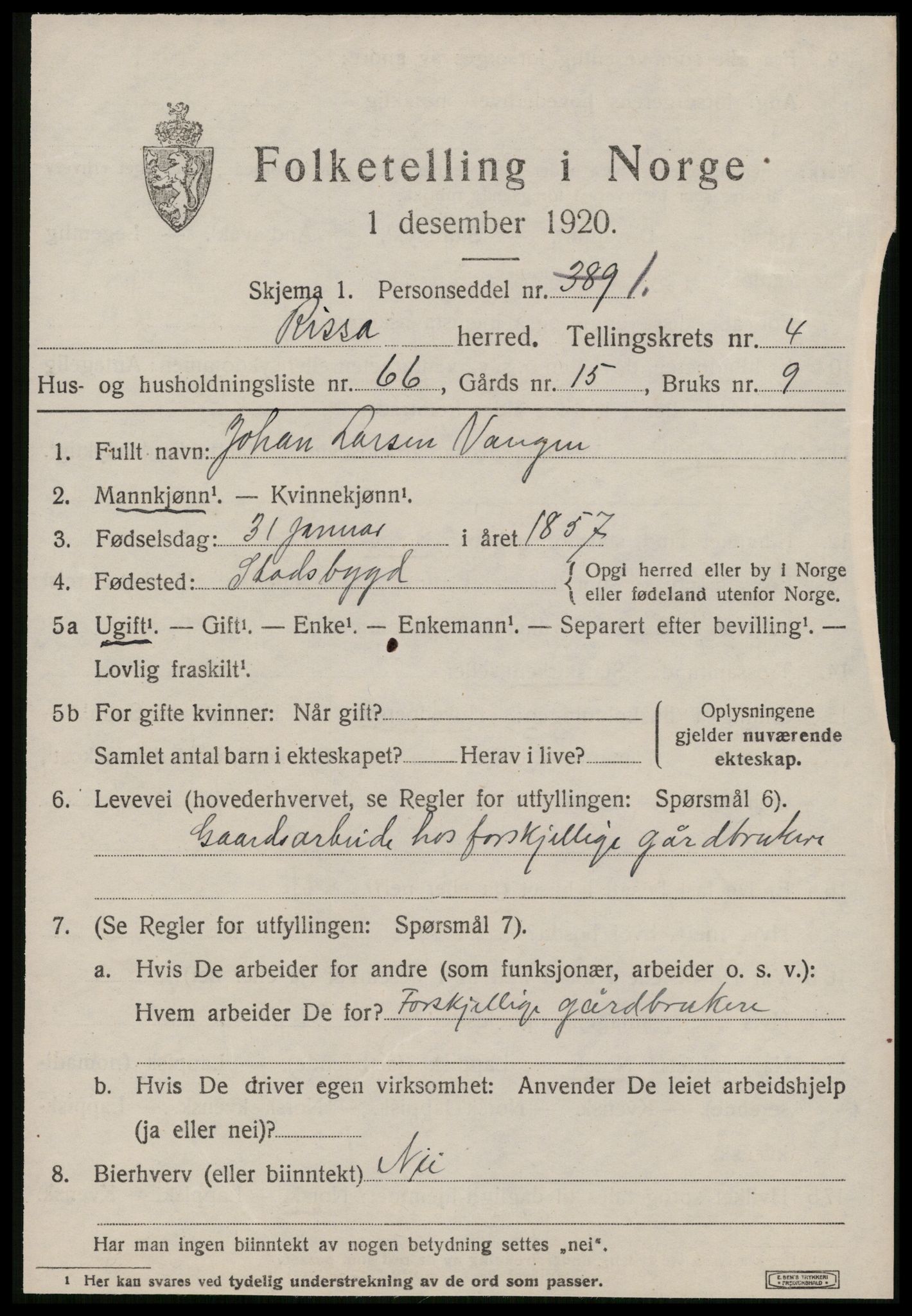 SAT, 1920 census for Rissa, 1920, p. 3725