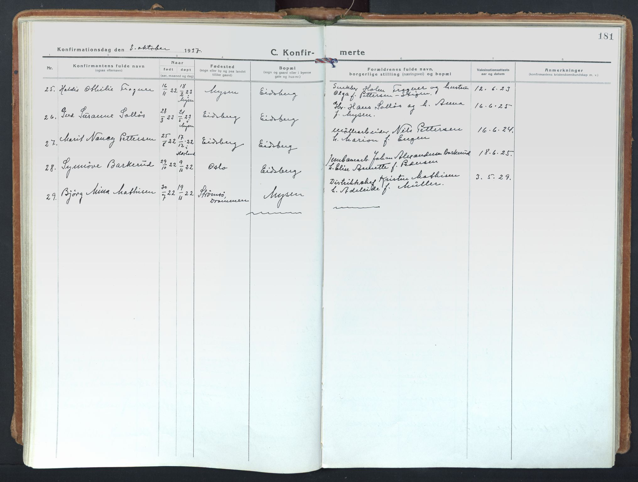 Eidsberg prestekontor Kirkebøker, SAO/A-10905/F/Fd/L0001: Parish register (official) no. IV 1, 1921-1948, p. 181
