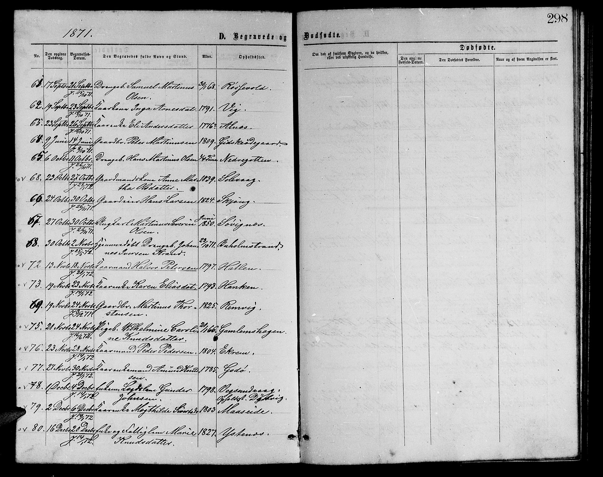 Ministerialprotokoller, klokkerbøker og fødselsregistre - Møre og Romsdal, AV/SAT-A-1454/528/L0428: Parish register (copy) no. 528C09, 1864-1880, p. 298