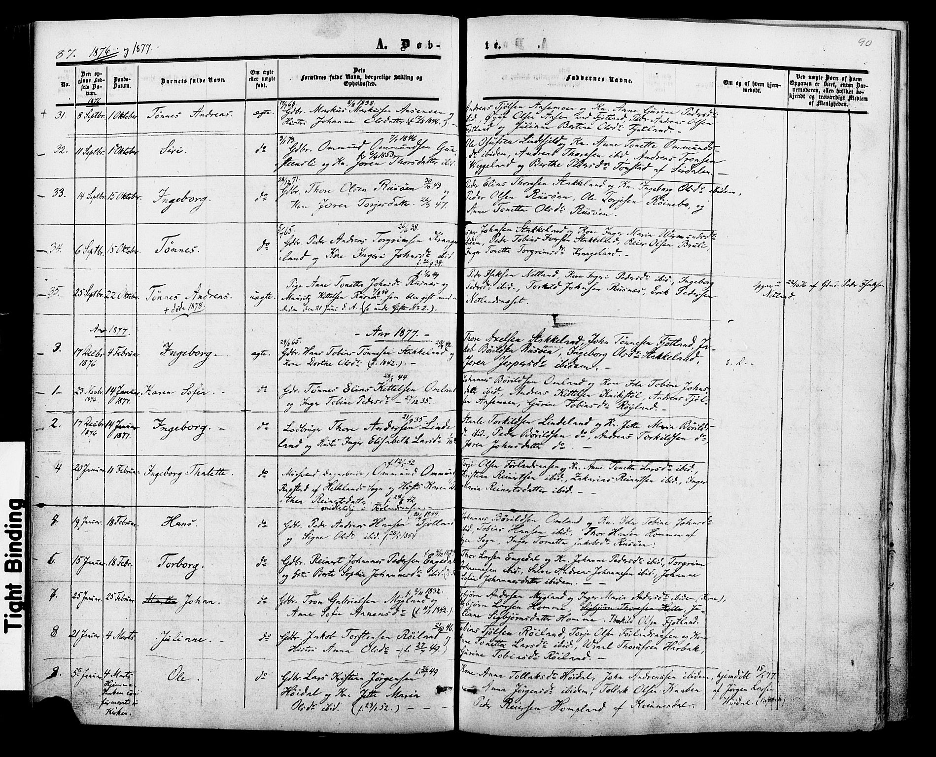 Fjotland sokneprestkontor, AV/SAK-1111-0010/F/Fa/L0001: Parish register (official) no. A 1, 1850-1879, p. 90