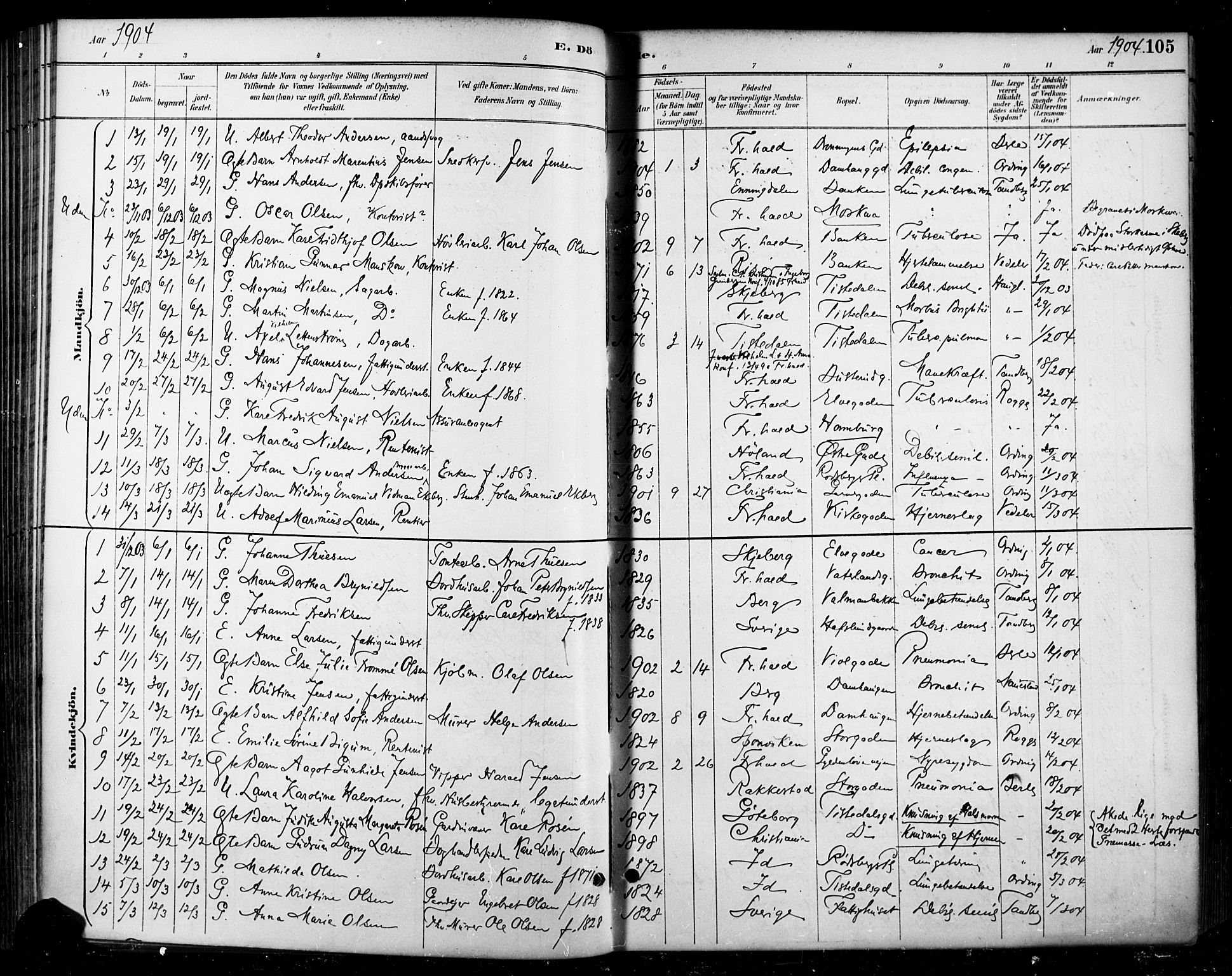 Halden prestekontor Kirkebøker, SAO/A-10909/F/Fa/L0014: Parish register (official) no. I 14, 1890-1906, p. 105
