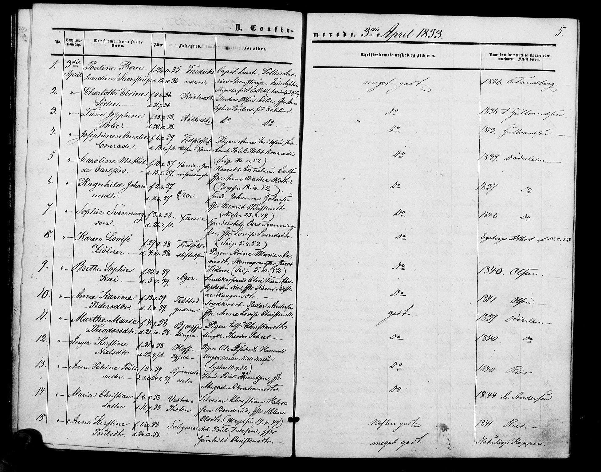 Vestre Aker prestekontor Kirkebøker, SAO/A-10025/F/Fa/L0001: Parish register (official) no. 1, 1853-1858, p. 5
