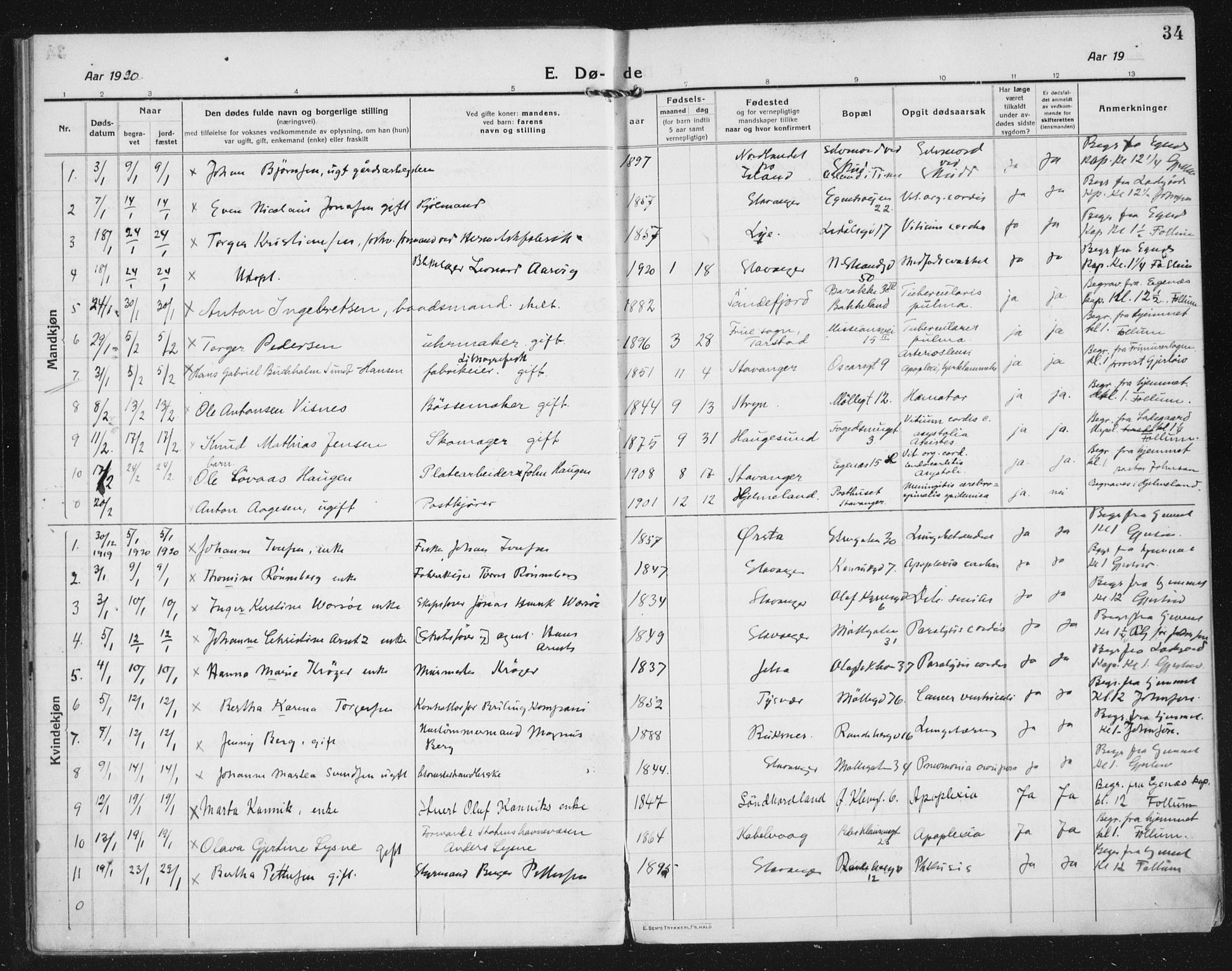 Domkirken sokneprestkontor, AV/SAST-A-101812/002/A/L0017: Parish register (official) no. A 36, 1917-1938, p. 34