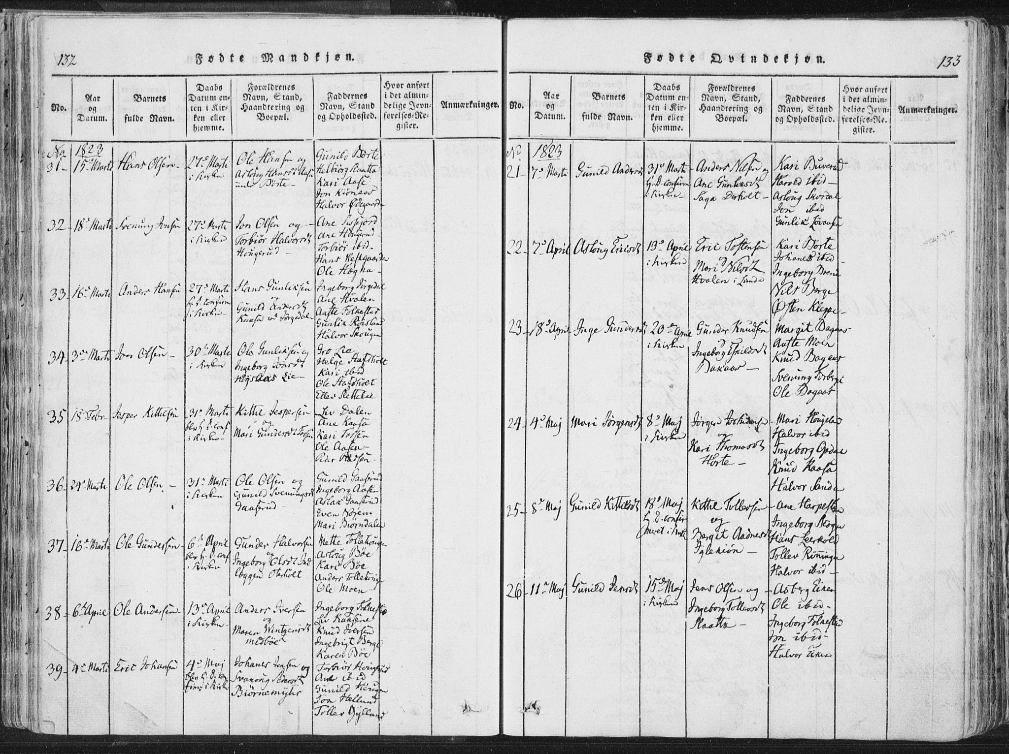 Bø kirkebøker, SAKO/A-257/F/Fa/L0006: Parish register (official) no. 6, 1815-1831, p. 132-133