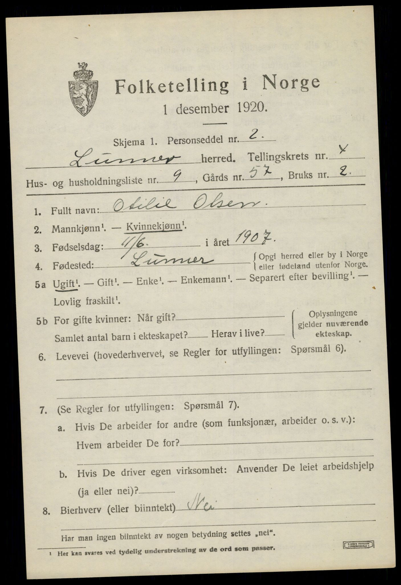 SAH, 1920 census for Lunner, 1920, p. 5441