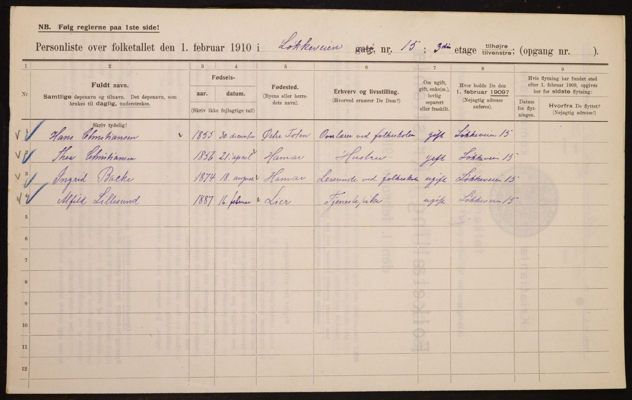 OBA, Municipal Census 1910 for Kristiania, 1910, p. 56758