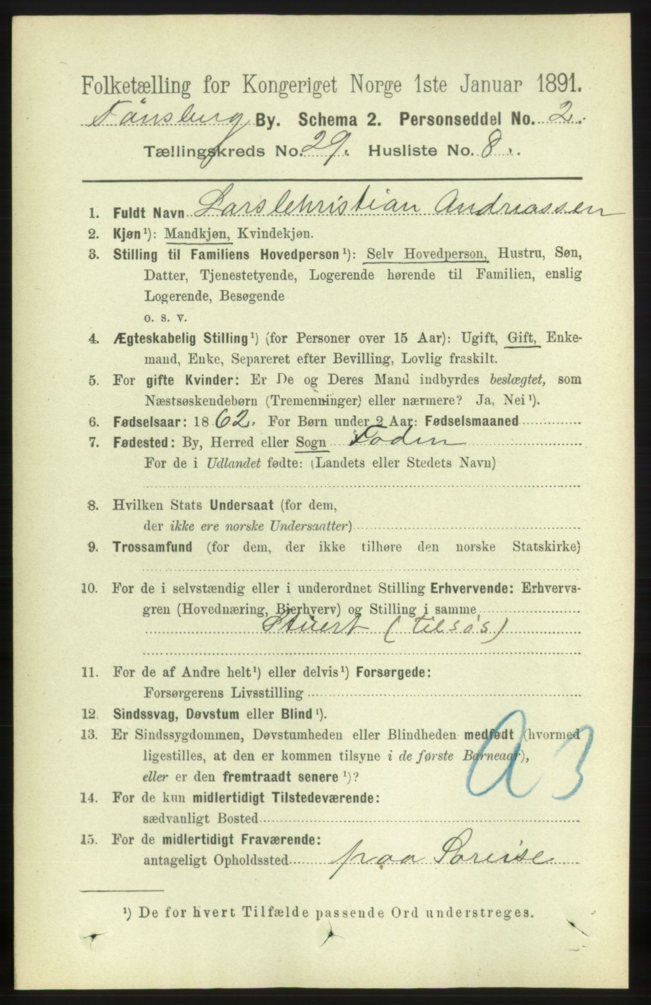 RA, 1891 census for 0705 Tønsberg, 1891, p. 7164