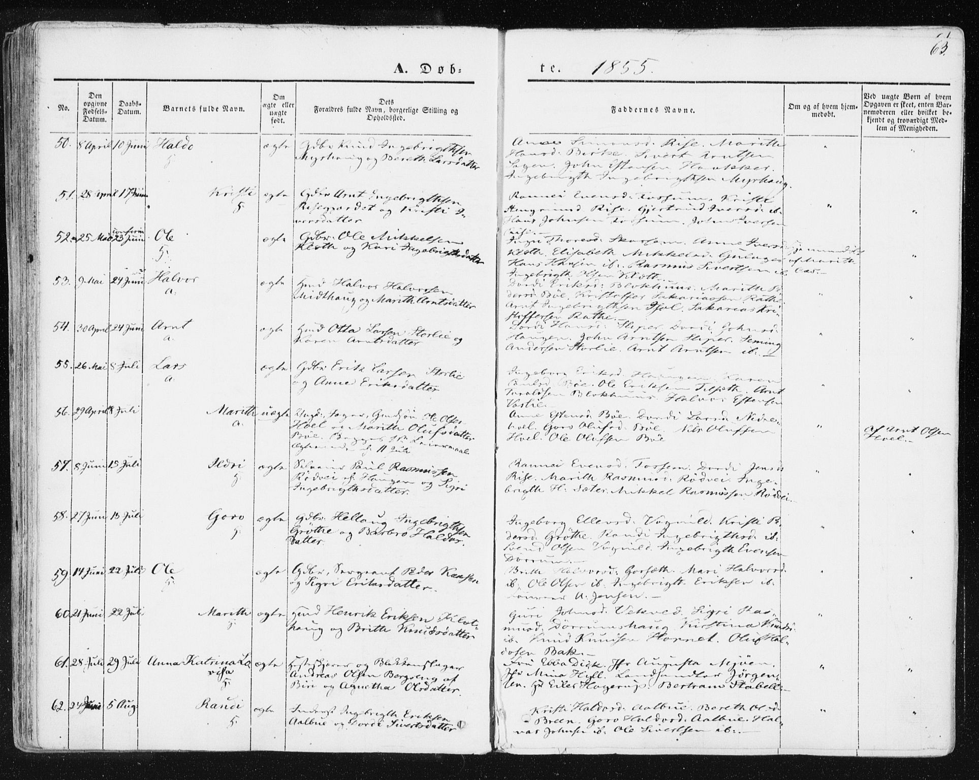 Ministerialprotokoller, klokkerbøker og fødselsregistre - Sør-Trøndelag, SAT/A-1456/678/L0899: Parish register (official) no. 678A08, 1848-1872, p. 63