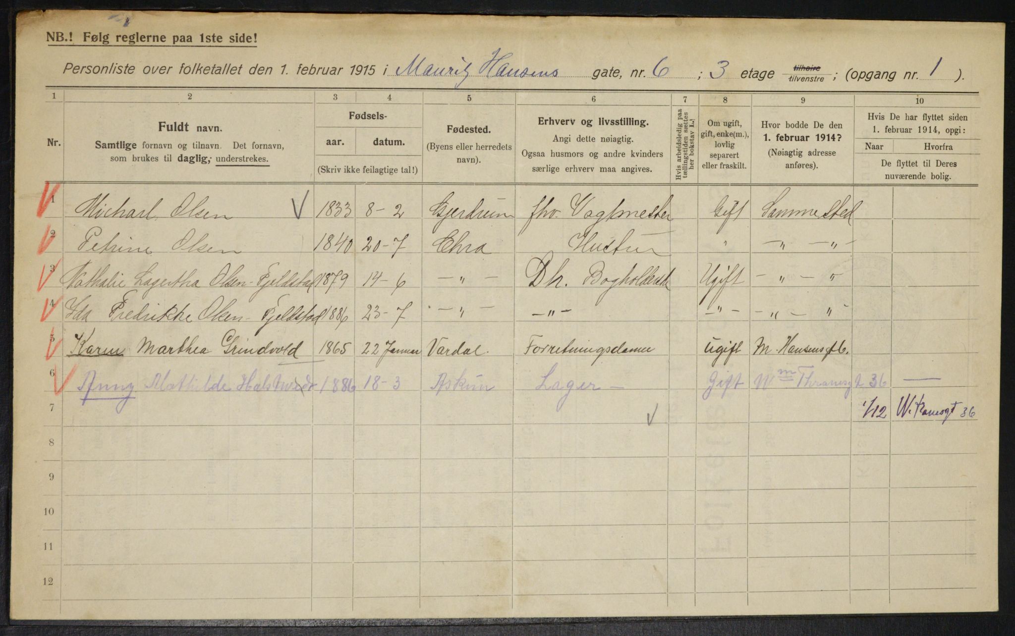 OBA, Municipal Census 1915 for Kristiania, 1915, p. 64437