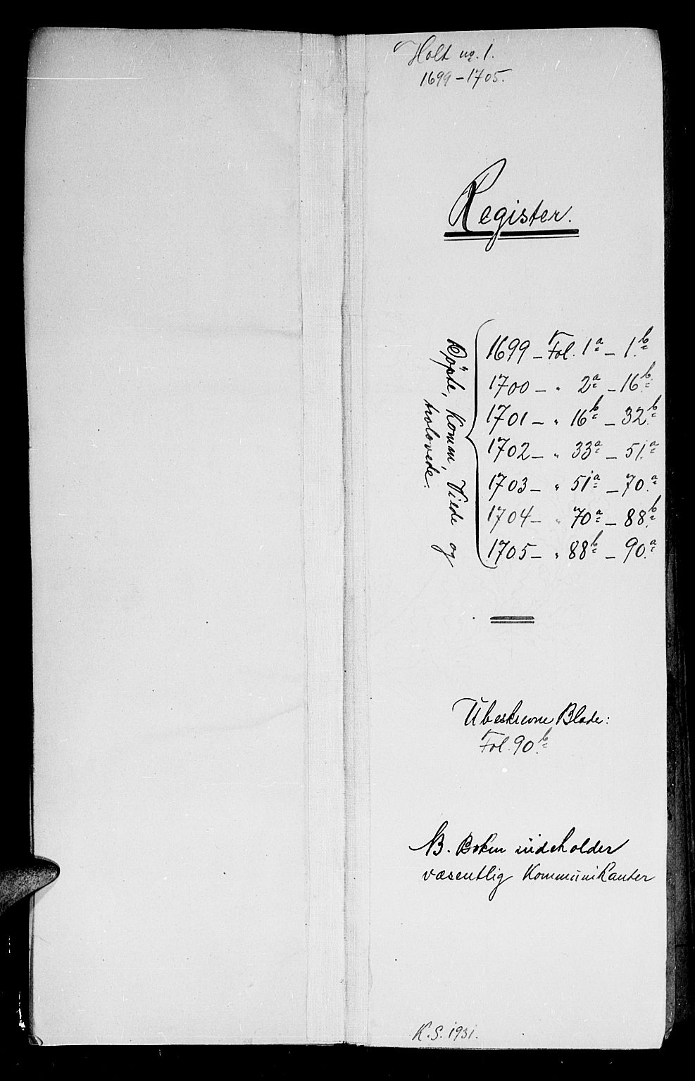 Holt sokneprestkontor, AV/SAK-1111-0021/F/Fb/L0001: Parish register (copy) no. B 1, 1699-1705