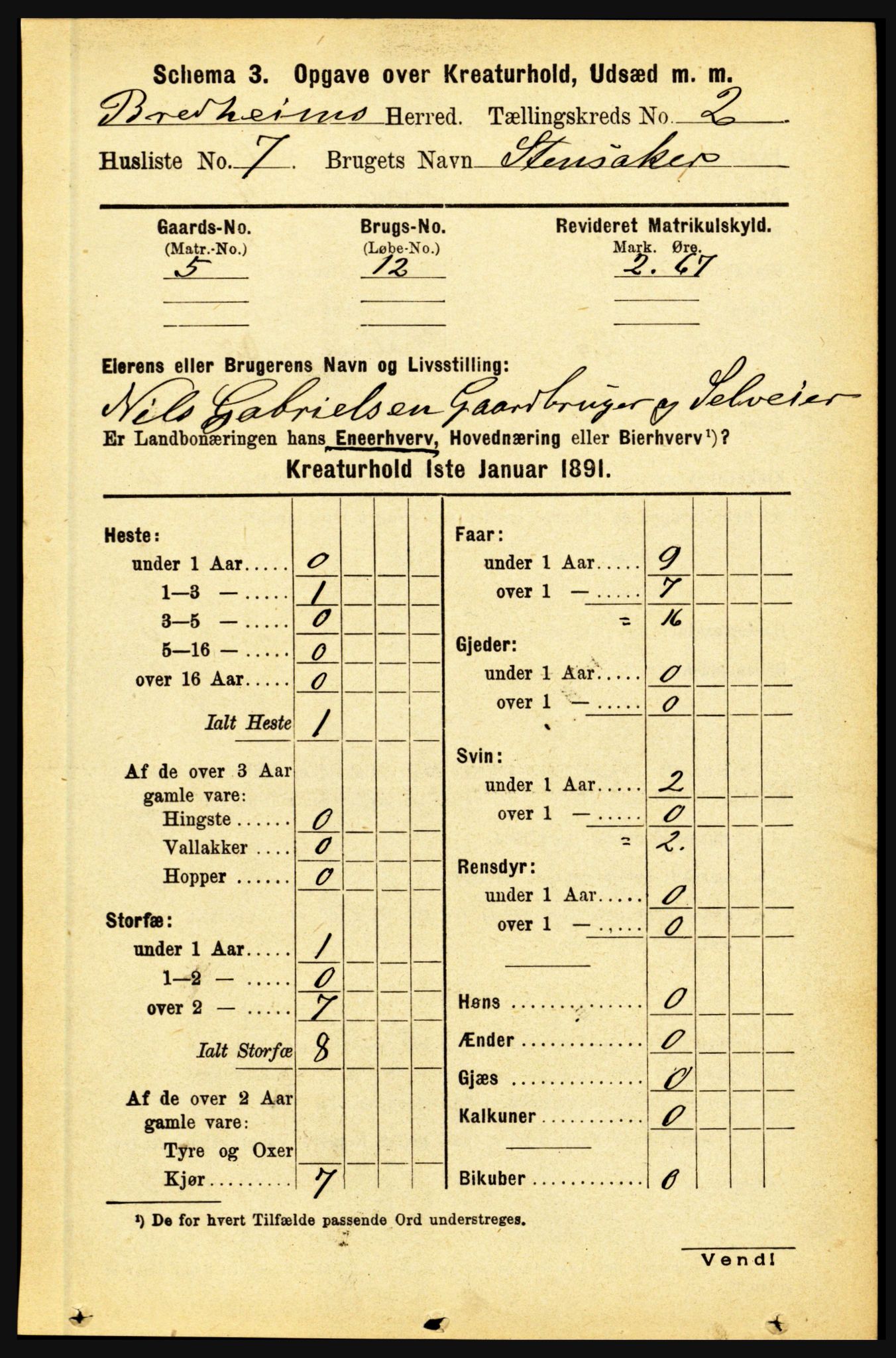 RA, 1891 census for 1446 Breim, 1891, p. 2416