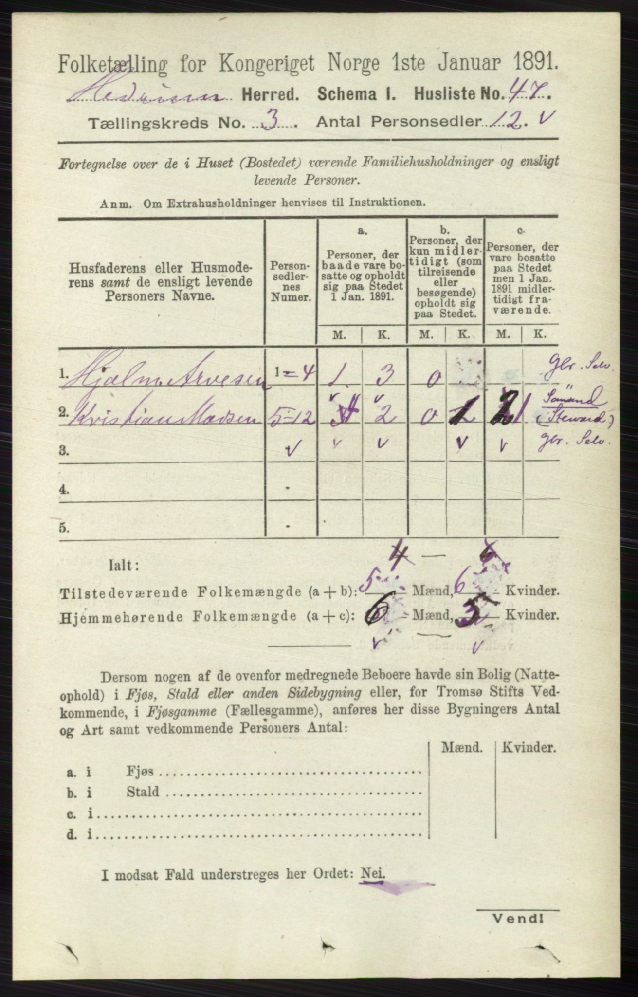 RA, 1891 census for 0727 Hedrum, 1891, p. 969