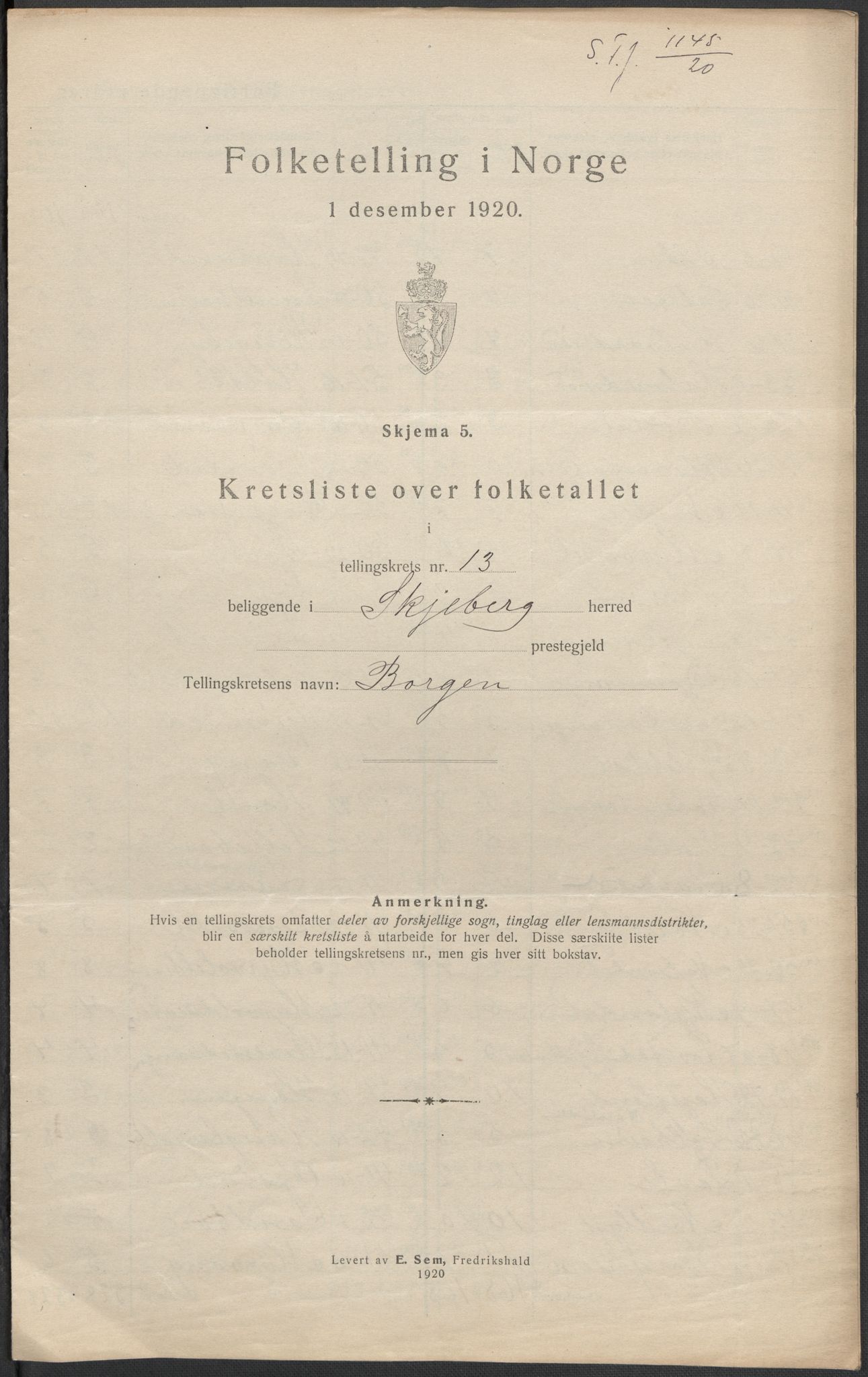 SAO, 1920 census for Skjeberg, 1920, p. 47