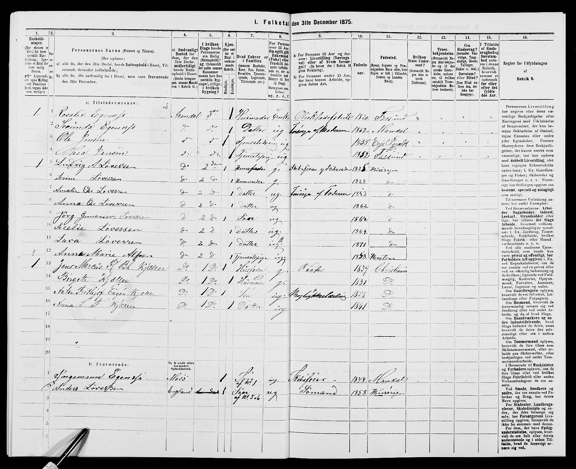 SAK, 1875 census for 0903P Arendal, 1875, p. 743