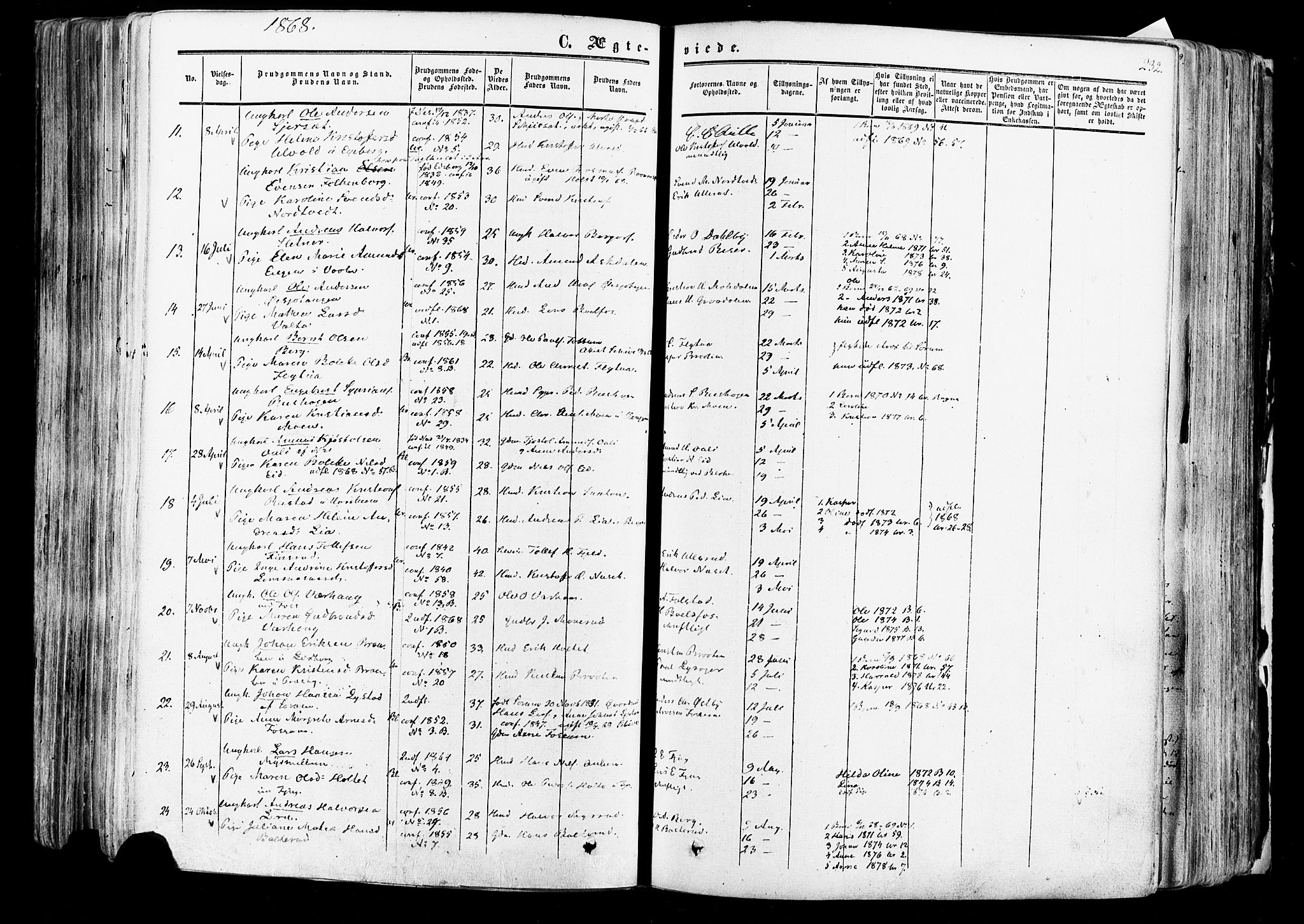 Aurskog prestekontor Kirkebøker, AV/SAO-A-10304a/F/Fa/L0007: Parish register (official) no. I 7, 1854-1877, p. 232