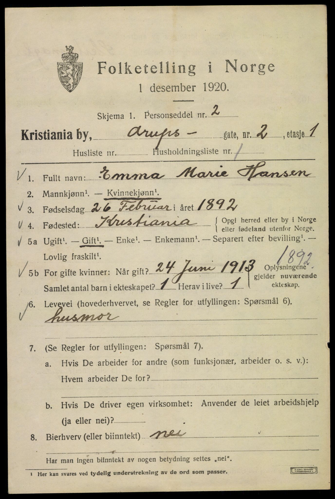 SAO, 1920 census for Kristiania, 1920, p. 145379