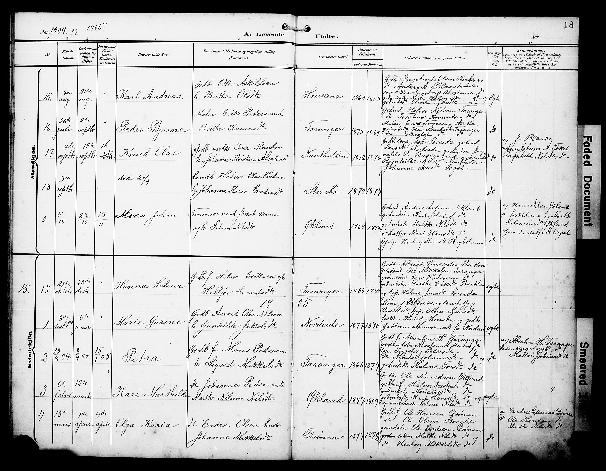 Austevoll sokneprestembete, AV/SAB-A-74201/H/Ha/Hab/Haba/L0004: Parish register (copy) no. A 4, 1901-1912, p. 18