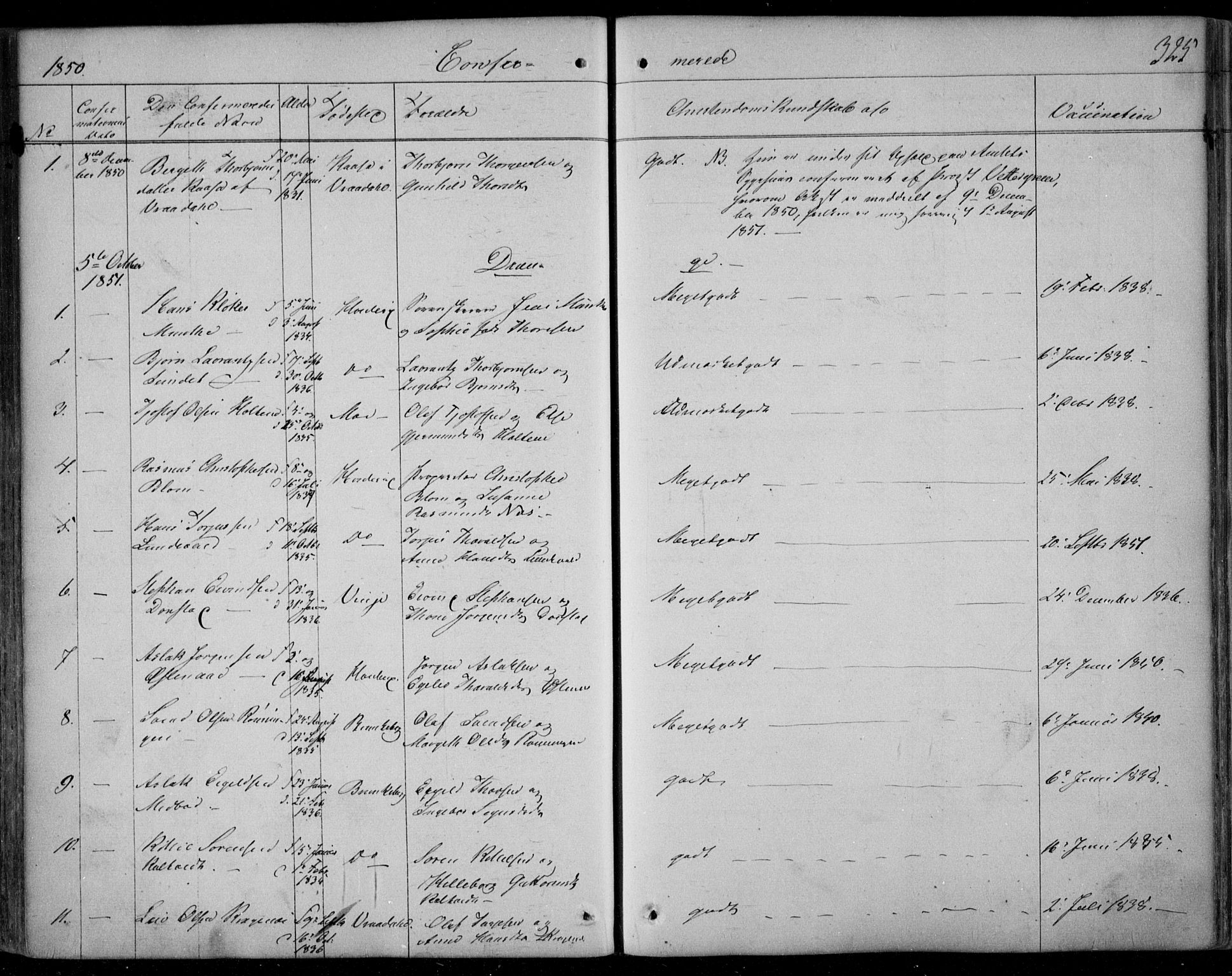 Kviteseid kirkebøker, SAKO/A-276/F/Fa/L0006: Parish register (official) no. I 6, 1836-1858, p. 325