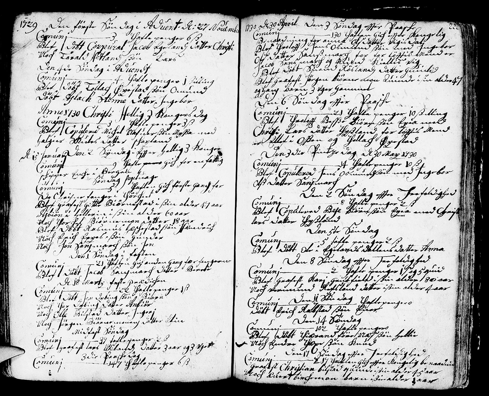 Helleland sokneprestkontor, AV/SAST-A-101810: Parish register (official) no. A 1 /3, 1713-1761, p. 222