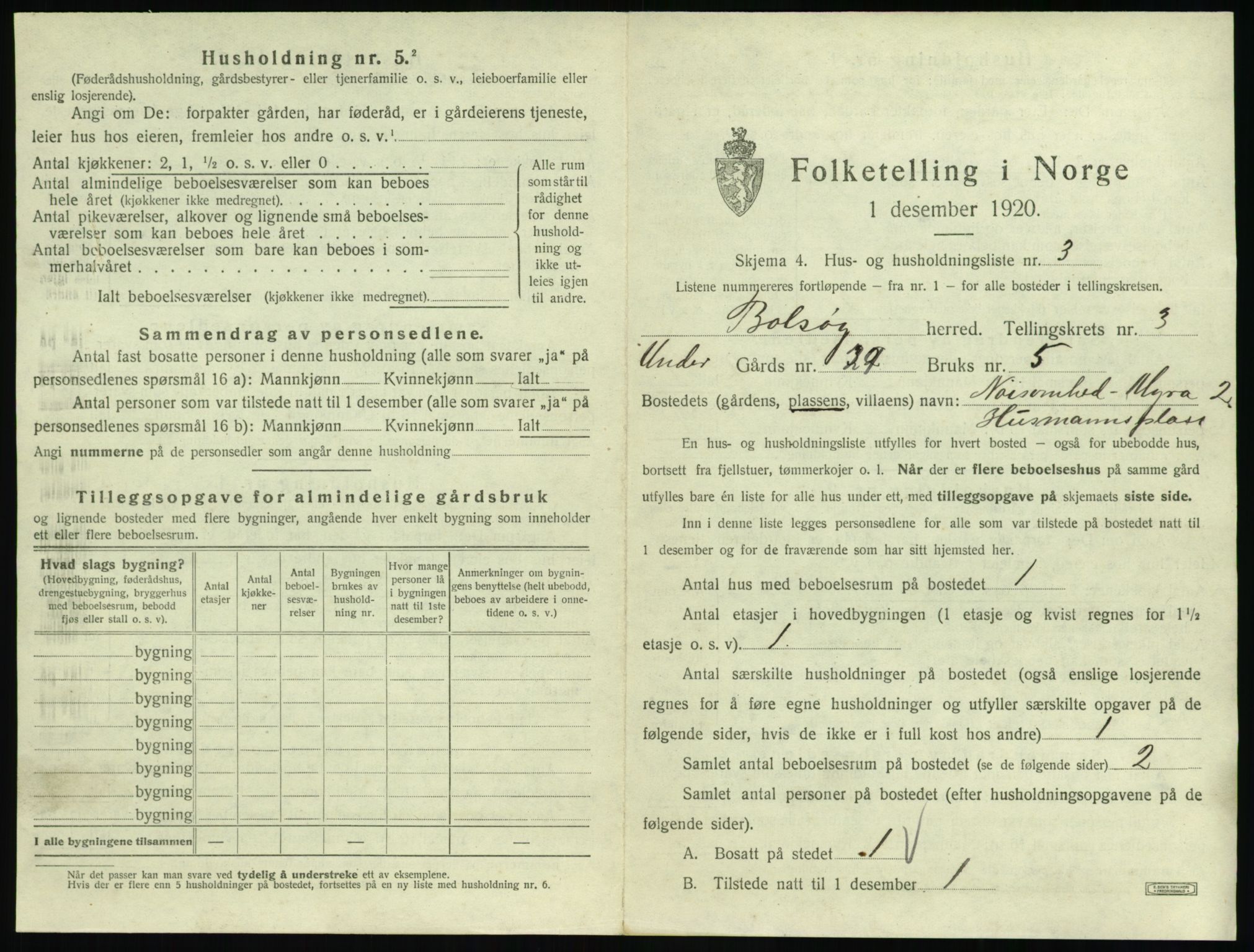 SAT, 1920 census for Bolsøy, 1920, p. 531