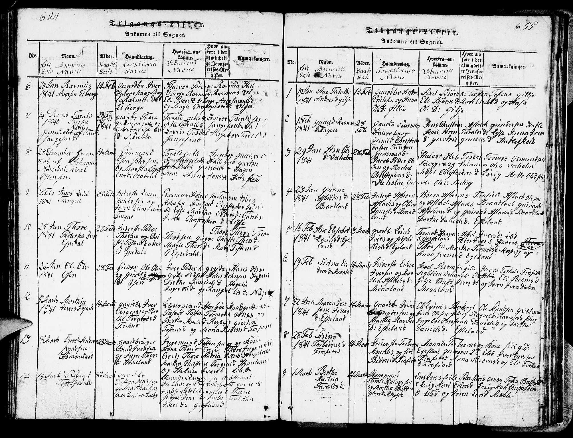 Strand sokneprestkontor, SAST/A-101828/H/Ha/Hab/L0002: Parish register (copy) no. B 2, 1816-1854, p. 654-655