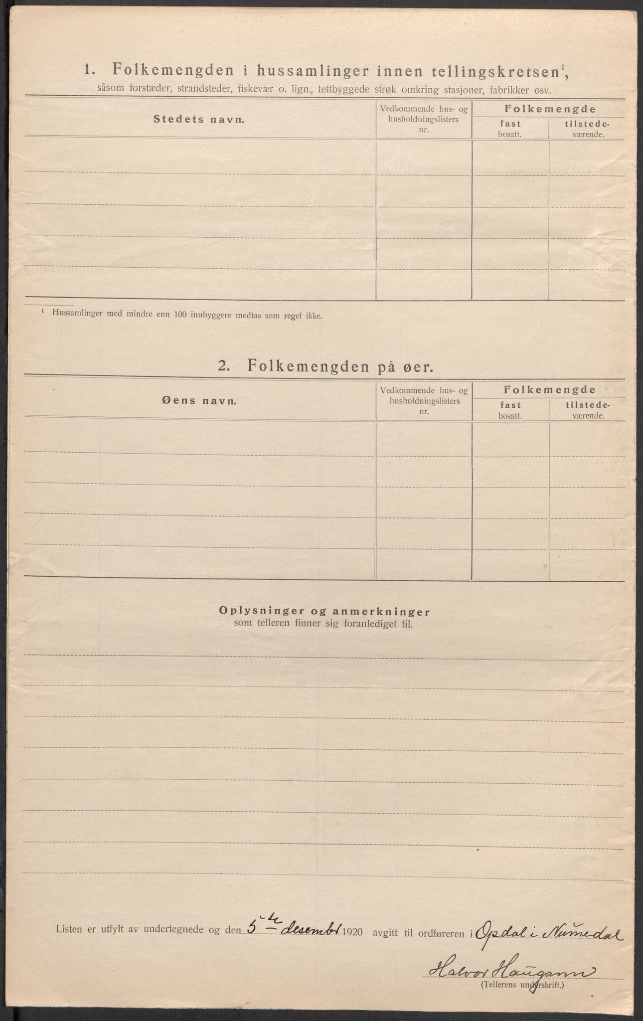 SAKO, 1920 census for Uvdal, 1920, p. 7