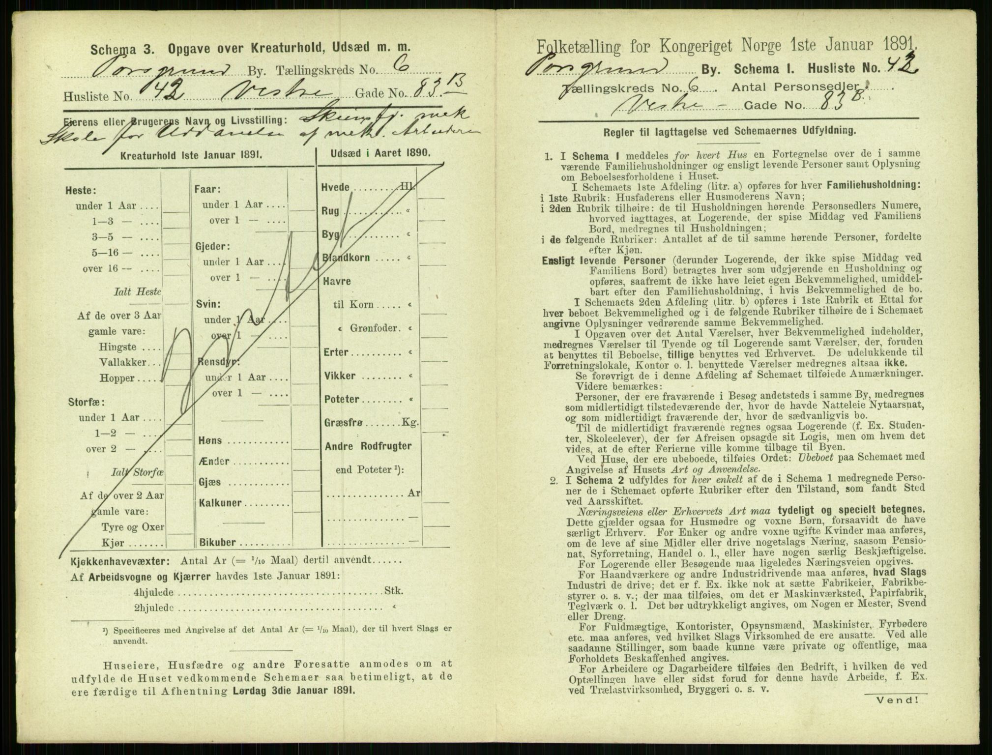 RA, 1891 census for 0805 Porsgrunn, 1891, p. 1267