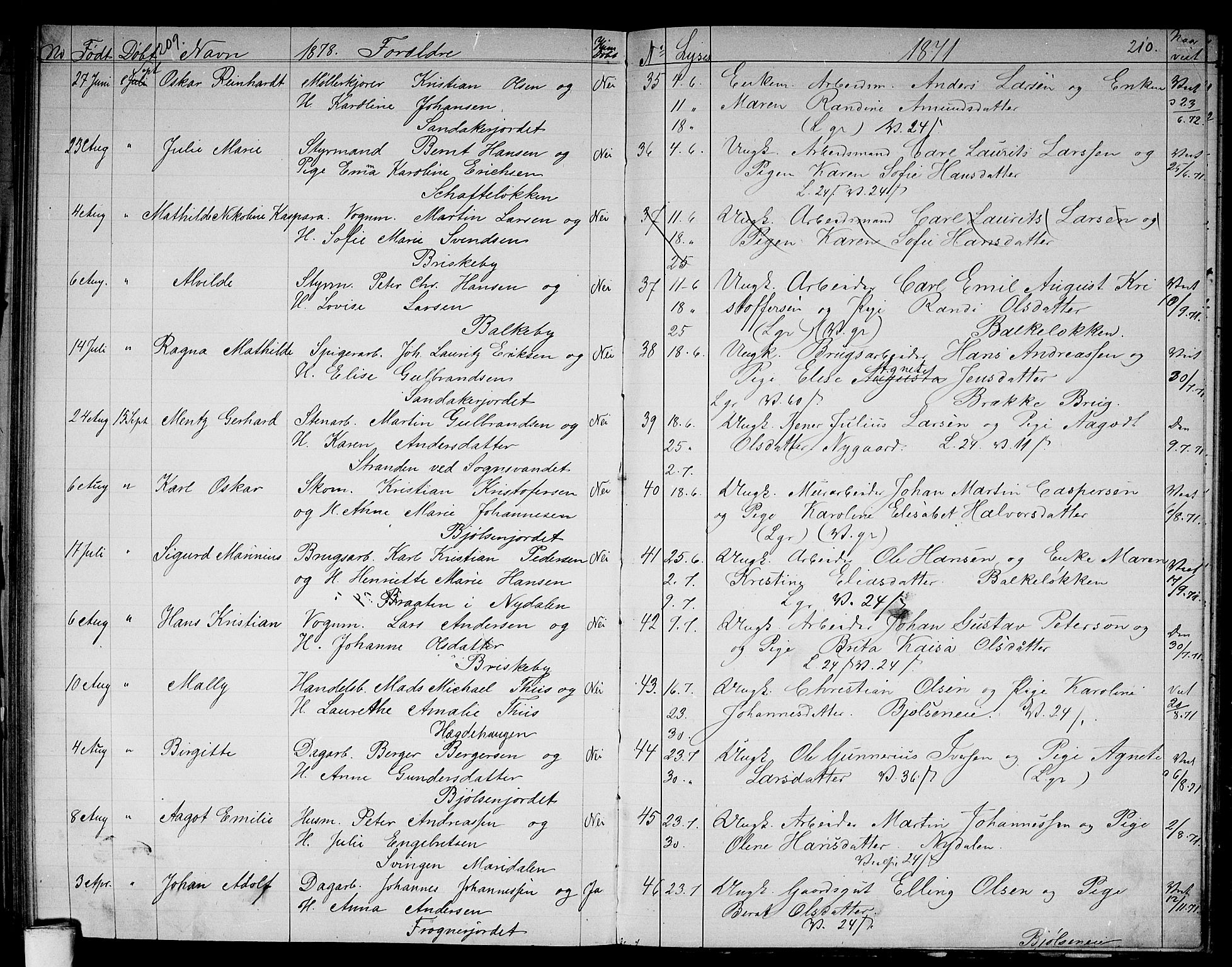 Vestre Aker prestekontor Kirkebøker, SAO/A-10025/G/Ga/L0002: Parish register (copy) no. I 2, 1871-1879, p. 209-210