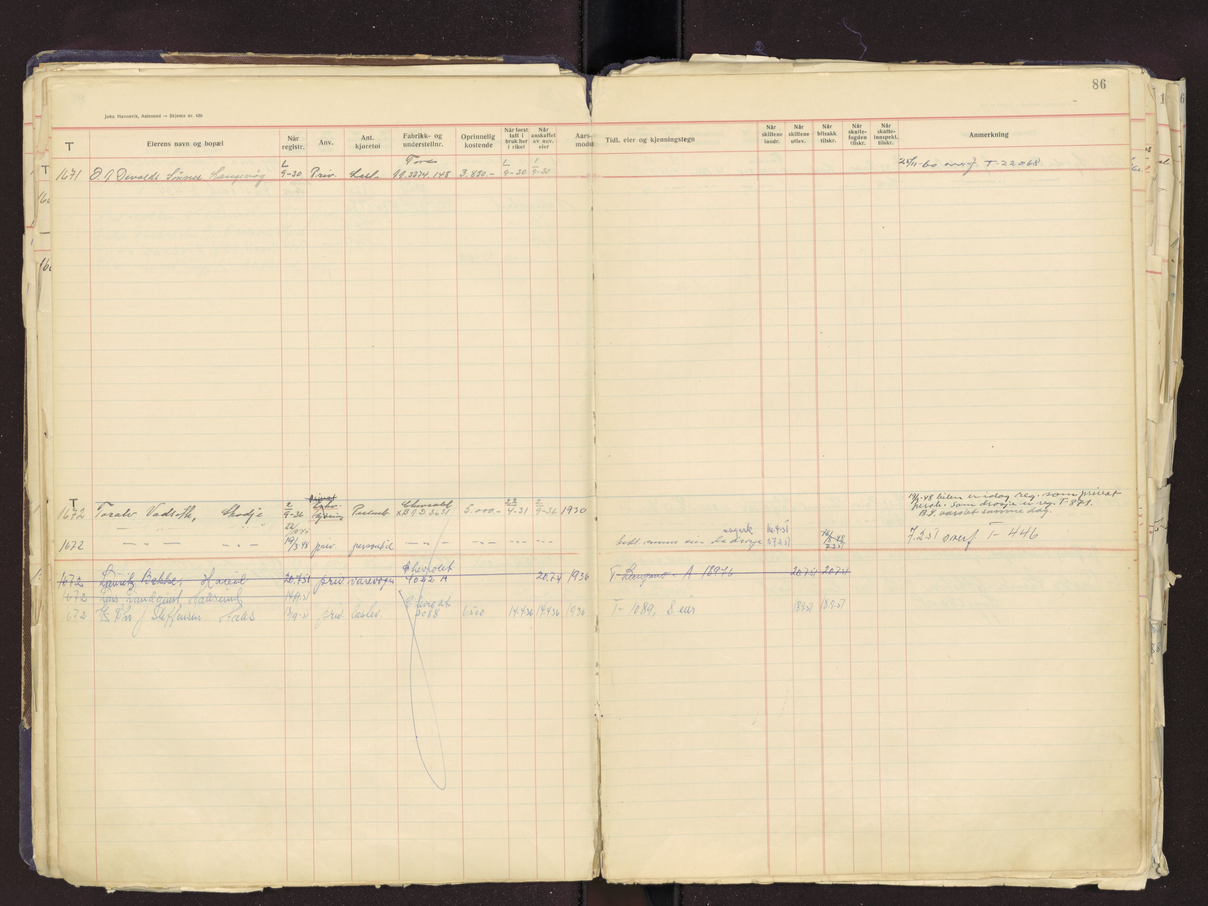 Møre og Romsdal vegkontor - Ålesund trafikkstasjon, SAT/A-4099/F/Fb/L0004: Bilregister; T 1501 - T 1999, 1920-1970, p. 86