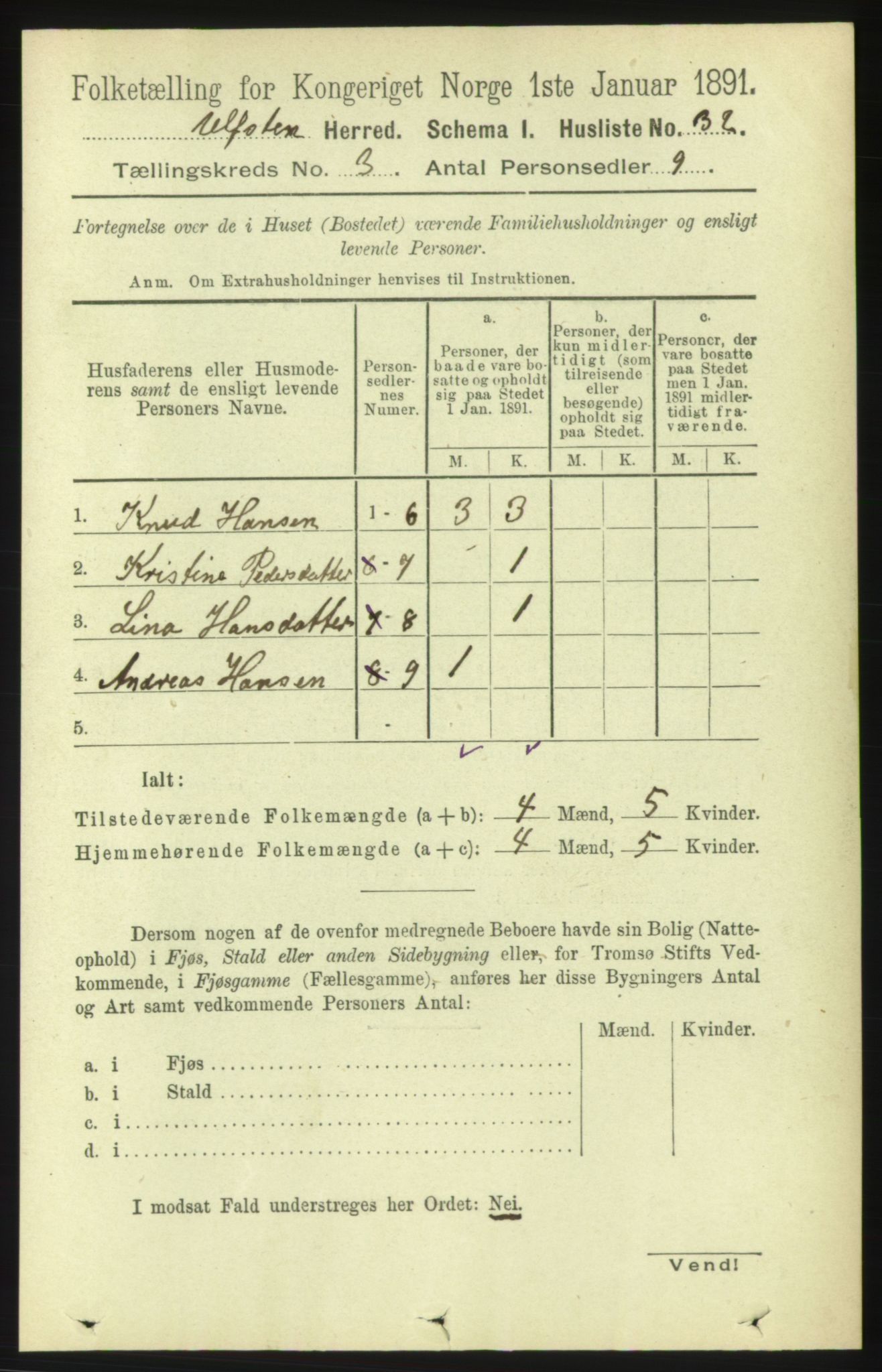 RA, 1891 census for 1516 Ulstein, 1891, p. 760