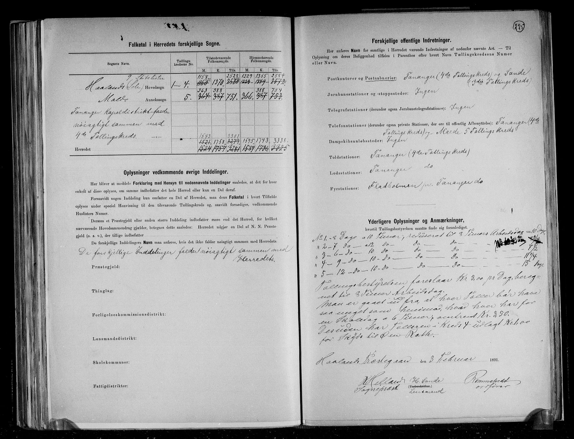 RA, 1891 census for 1124 Haaland, 1891, p. 3