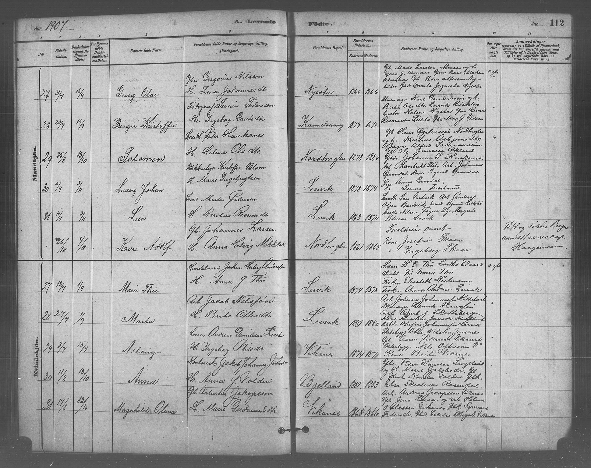 Stord sokneprestembete, AV/SAB-A-78201/H/Hab: Parish register (copy) no. A 2, 1879-1909, p. 112