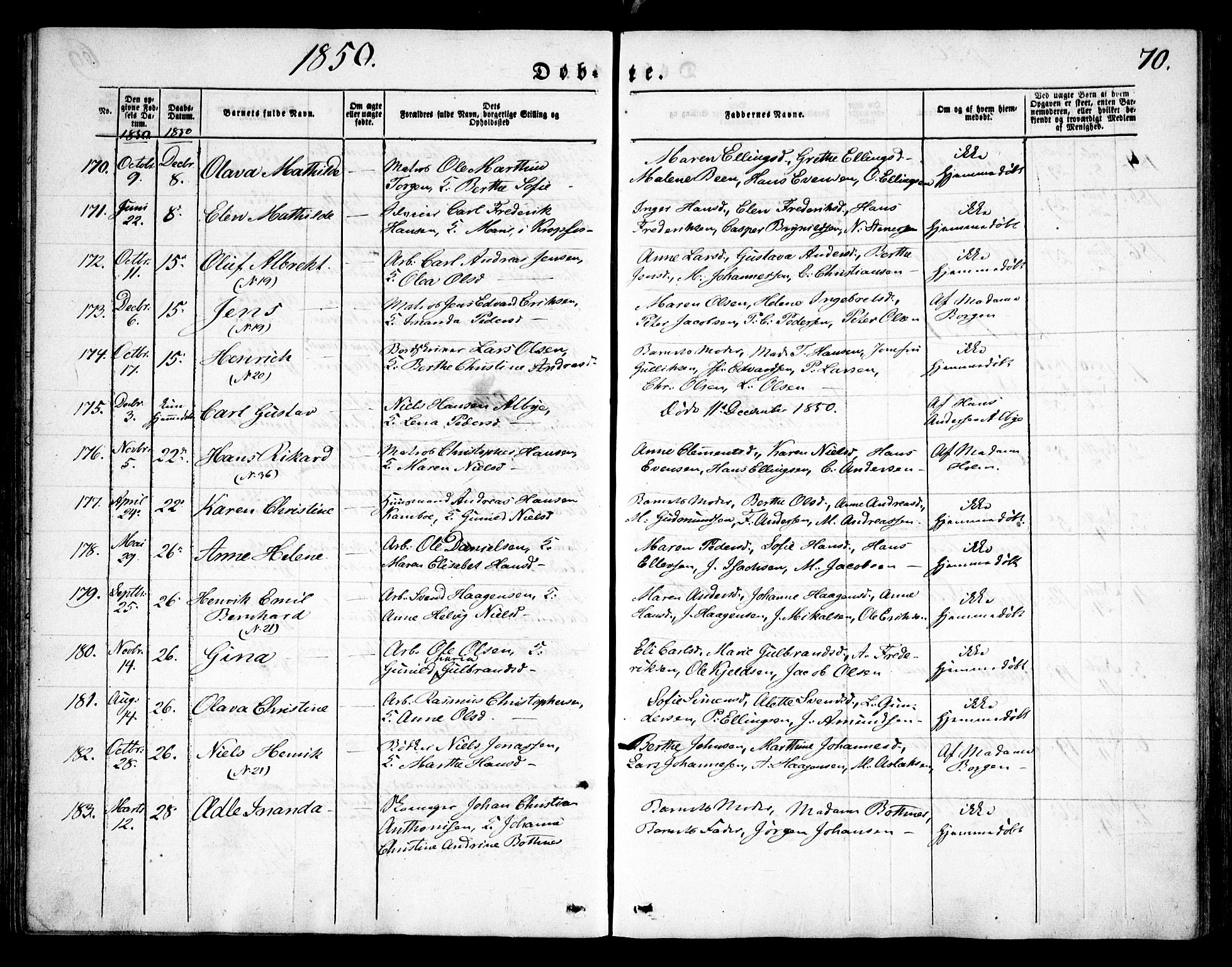 Moss prestekontor Kirkebøker, SAO/A-2003/F/Fa/L0007: Parish register (official) no. I 7, 1845-1851, p. 70