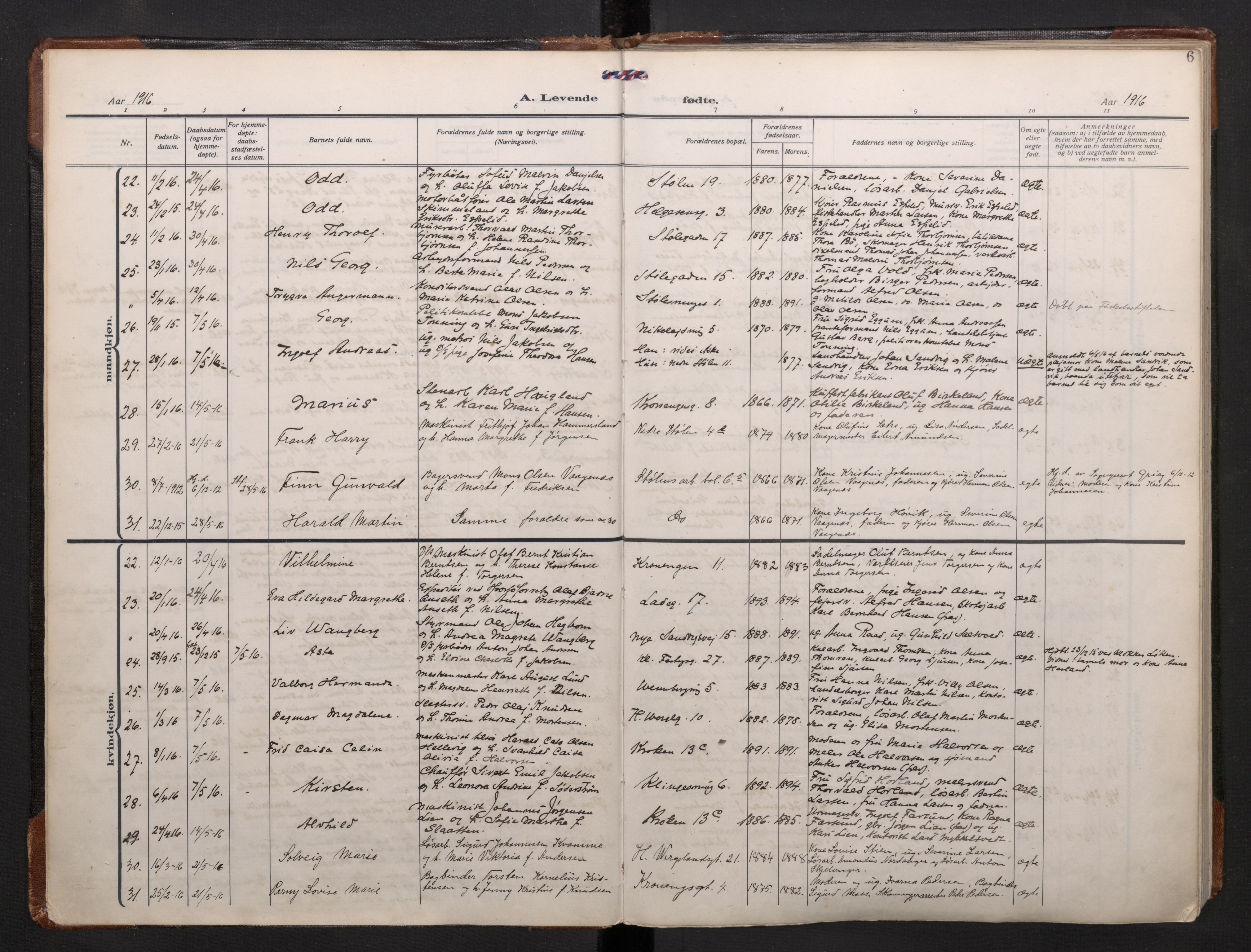 Mariakirken Sokneprestembete, SAB/A-76901/H/Haa/L0011: Parish register (official) no. B 2, 1916-1934, p. 5b-6a
