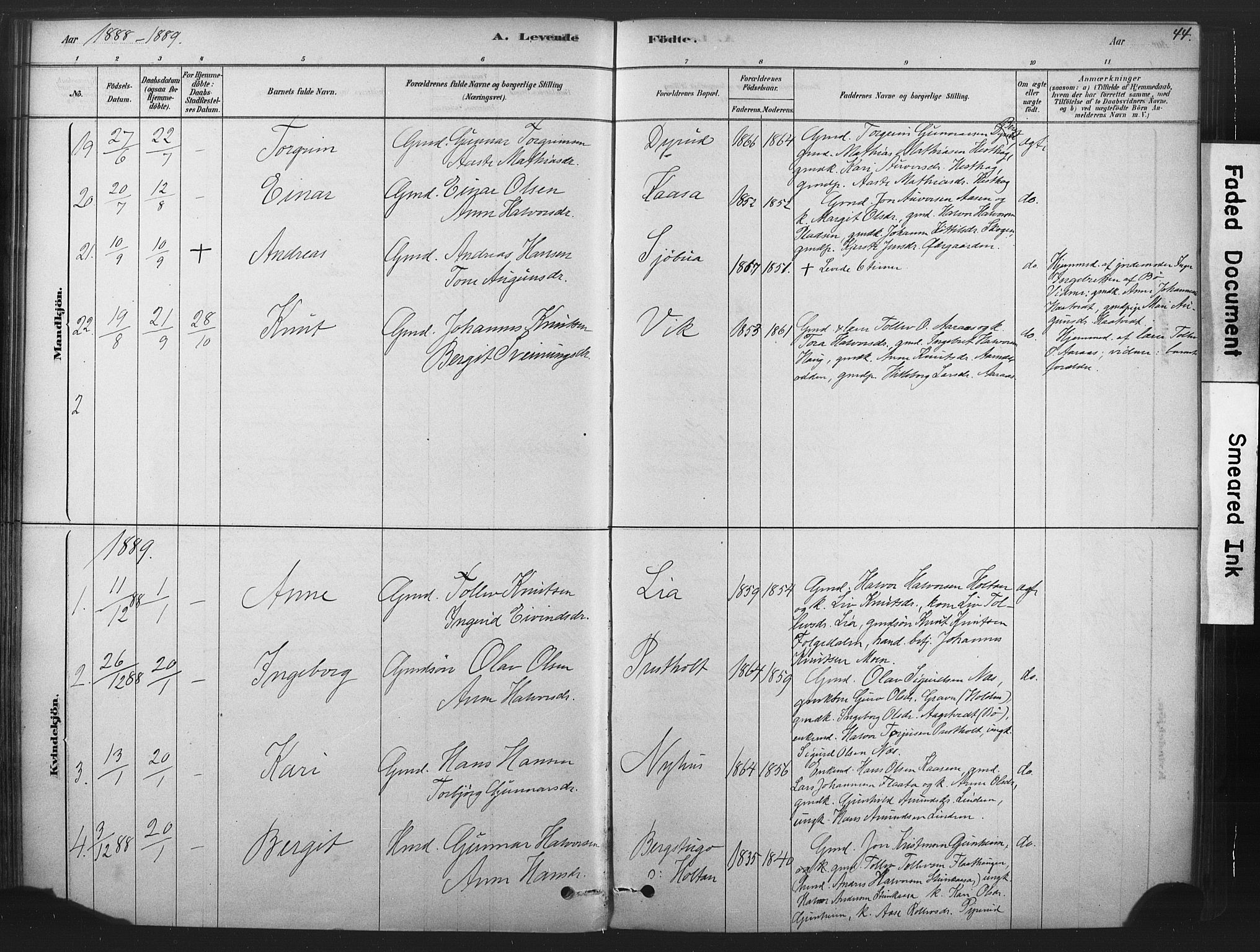 Sauherad kirkebøker, AV/SAKO-A-298/F/Fb/L0002: Parish register (official) no. II 2, 1878-1901, p. 44