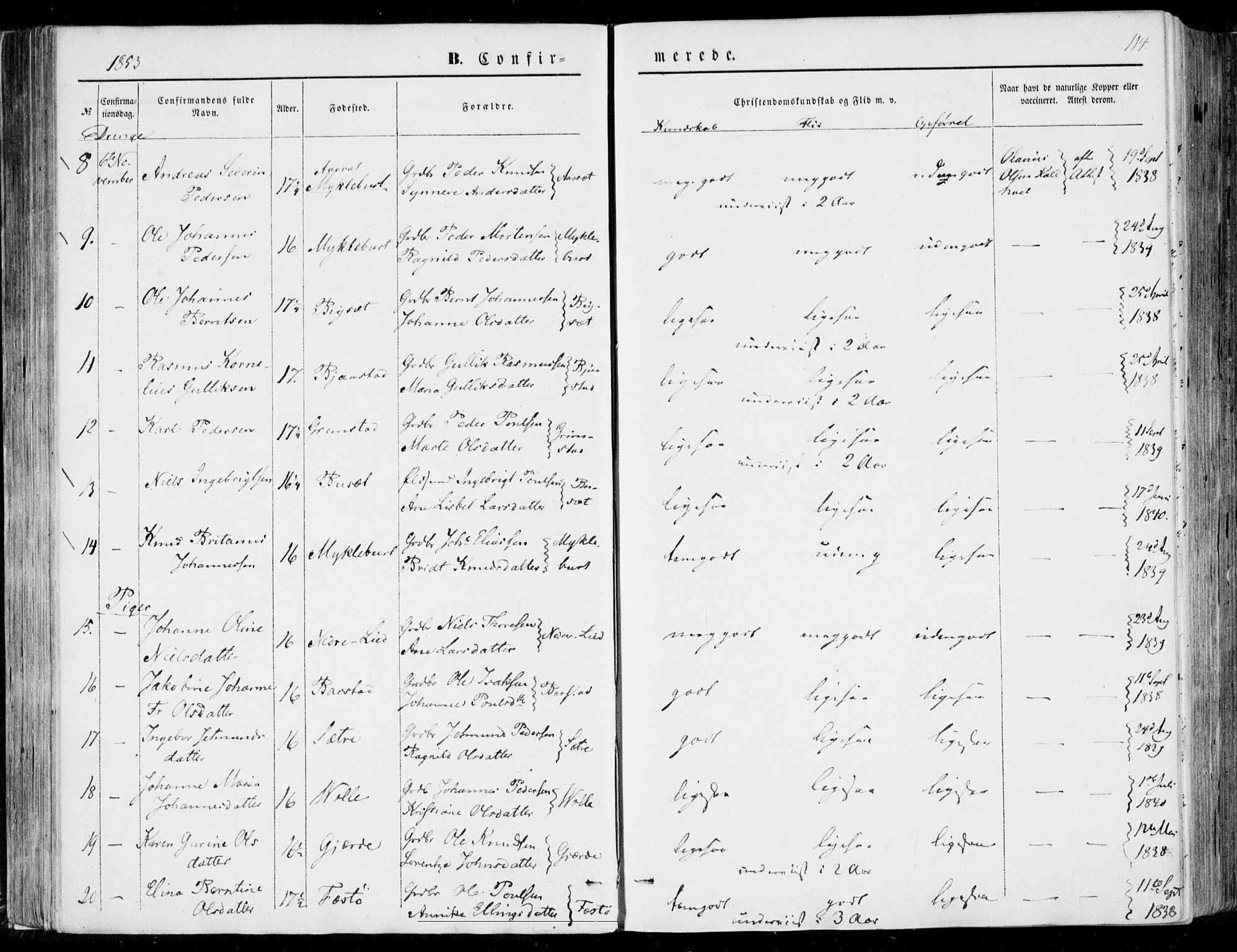 Ministerialprotokoller, klokkerbøker og fødselsregistre - Møre og Romsdal, SAT/A-1454/510/L0121: Parish register (official) no. 510A01, 1848-1877, p. 114