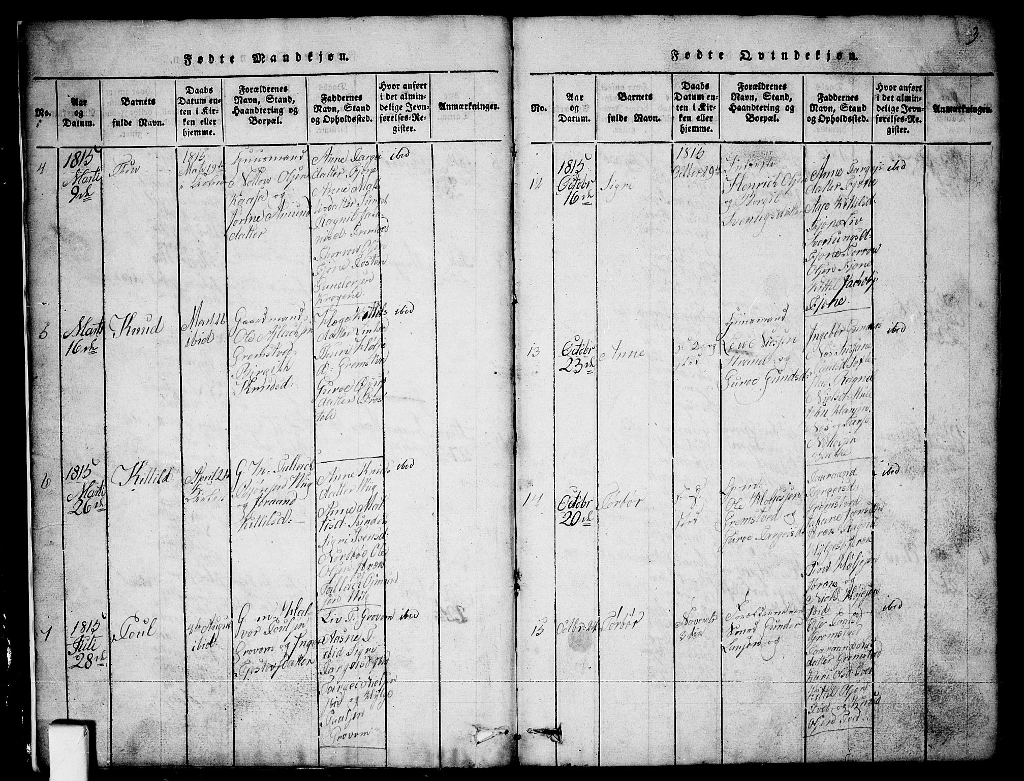 Nissedal kirkebøker, SAKO/A-288/G/Ga/L0001: Parish register (copy) no. I 1, 1814-1860, p. 3