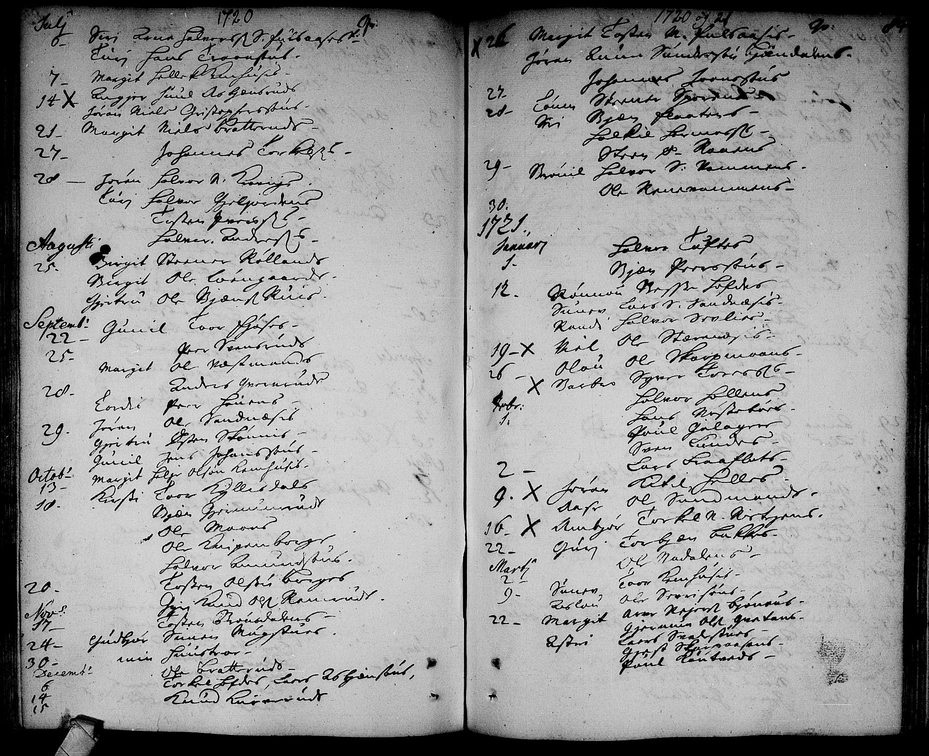 Rollag kirkebøker, SAKO/A-240/F/Fa/L0002: Parish register (official) no. I 2, 1714-1742, p. 84