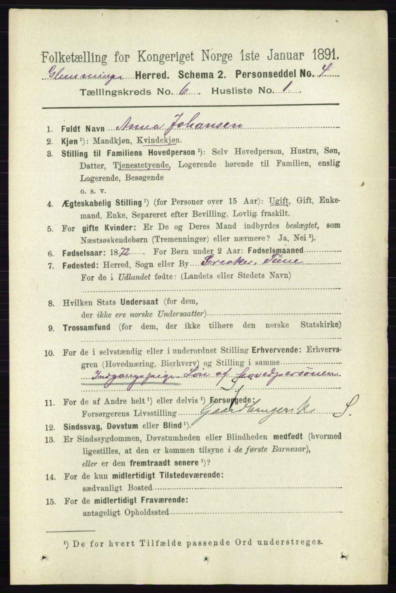 RA, 1891 census for 0132 Glemmen, 1891, p. 7510