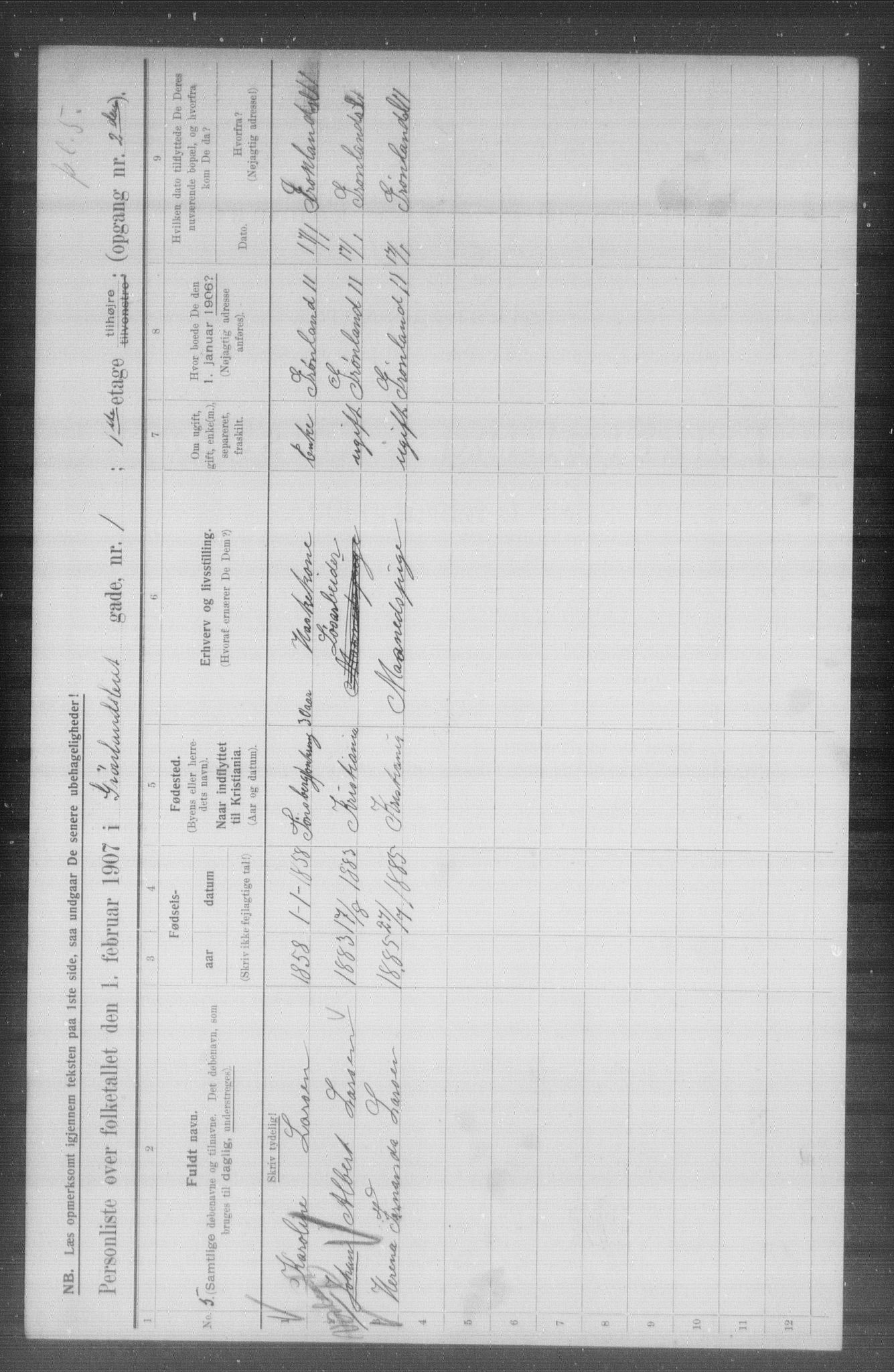 OBA, Municipal Census 1907 for Kristiania, 1907, p. 16053