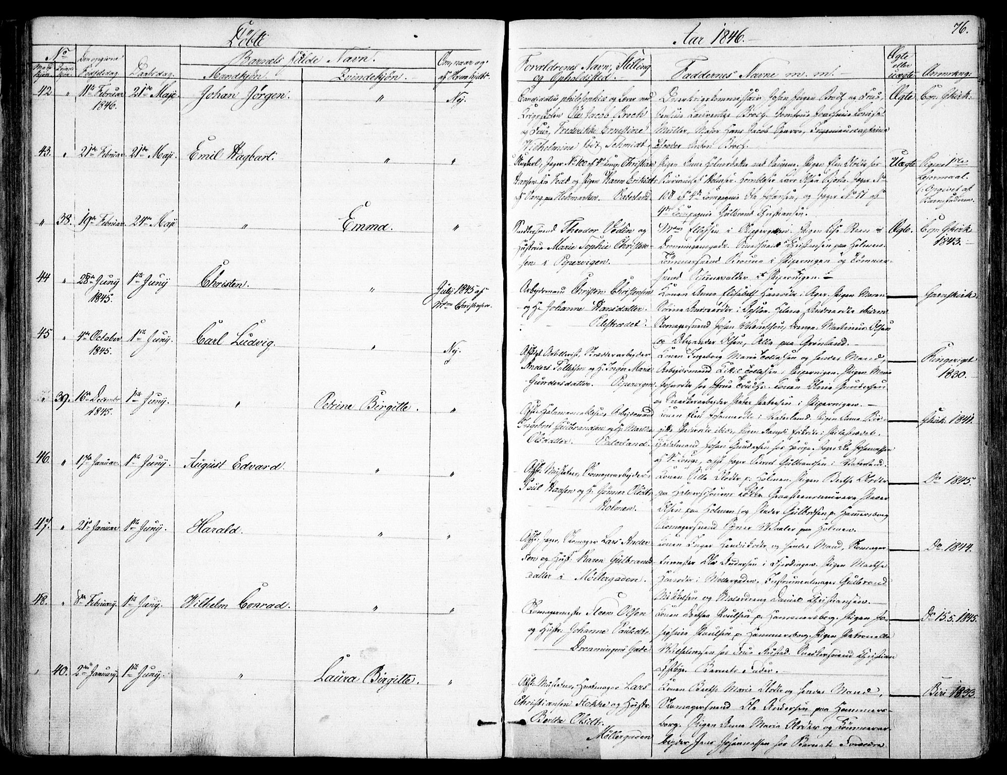 Garnisonsmenigheten Kirkebøker, SAO/A-10846/F/Fa/L0008: Parish register (official) no. 8, 1842-1859, p. 76