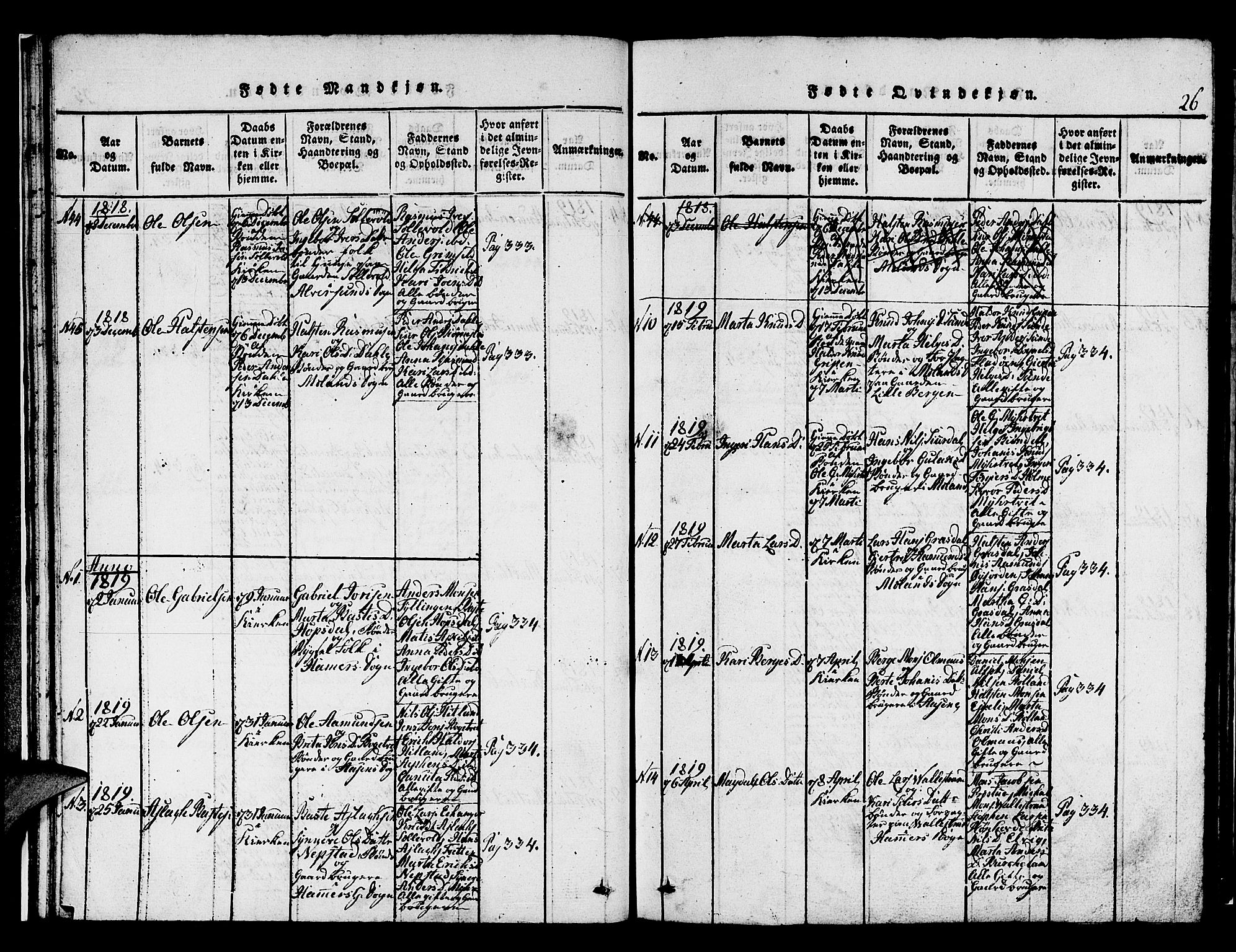 Hamre sokneprestembete, AV/SAB-A-75501/H/Ha/Hab: Parish register (copy) no. A 1, 1816-1826, p. 26