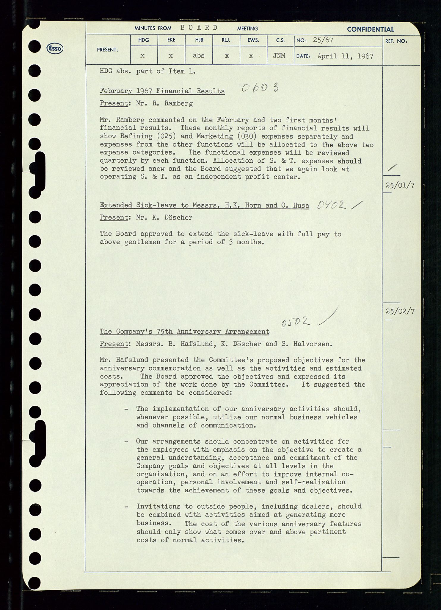 Pa 0982 - Esso Norge A/S, AV/SAST-A-100448/A/Aa/L0002/0003: Den administrerende direksjon Board minutes (styrereferater) / Den administrerende direksjon Board minutes (styrereferater), 1967, p. 52