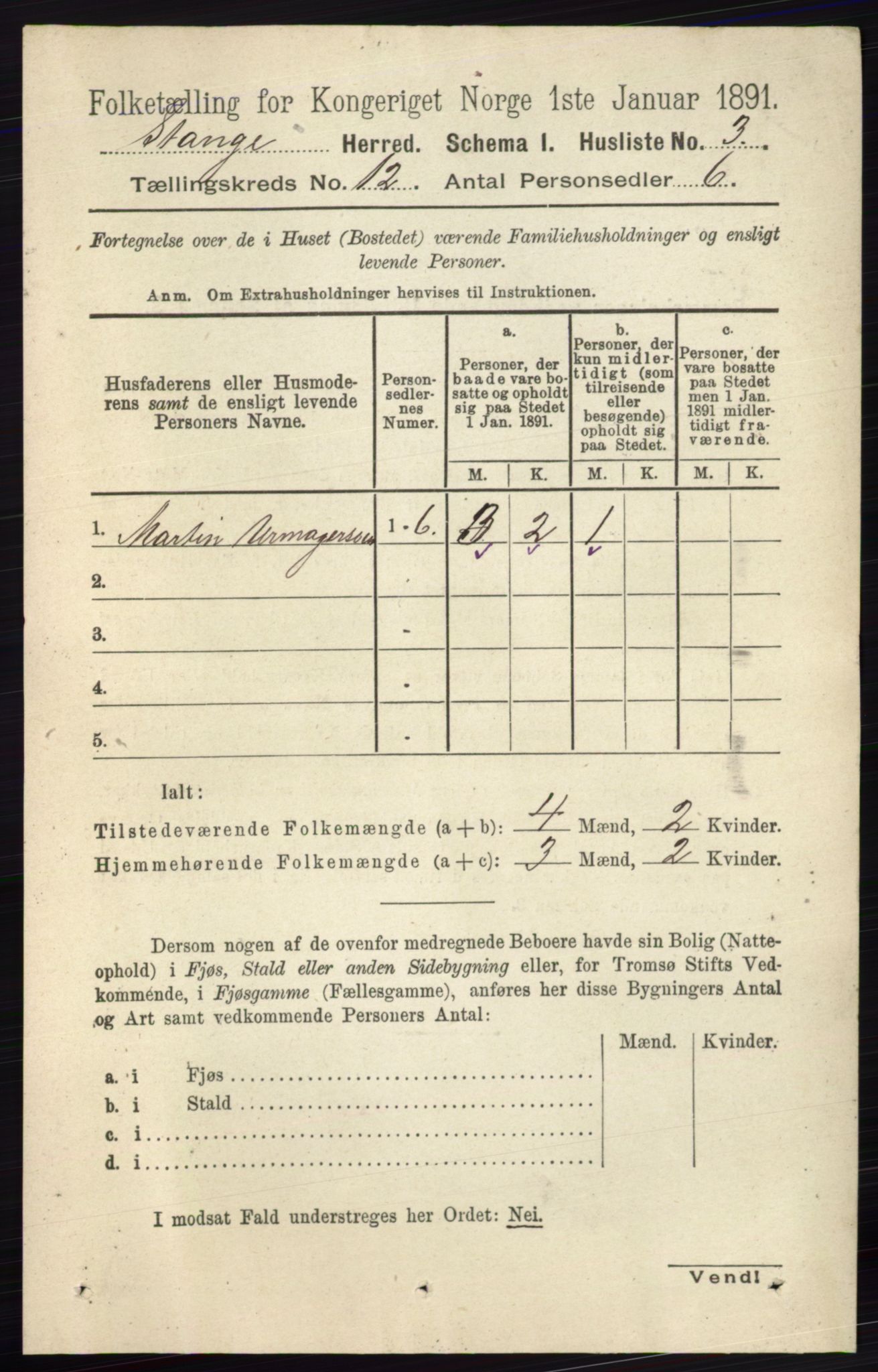 RA, 1891 census for 0417 Stange, 1891, p. 7951